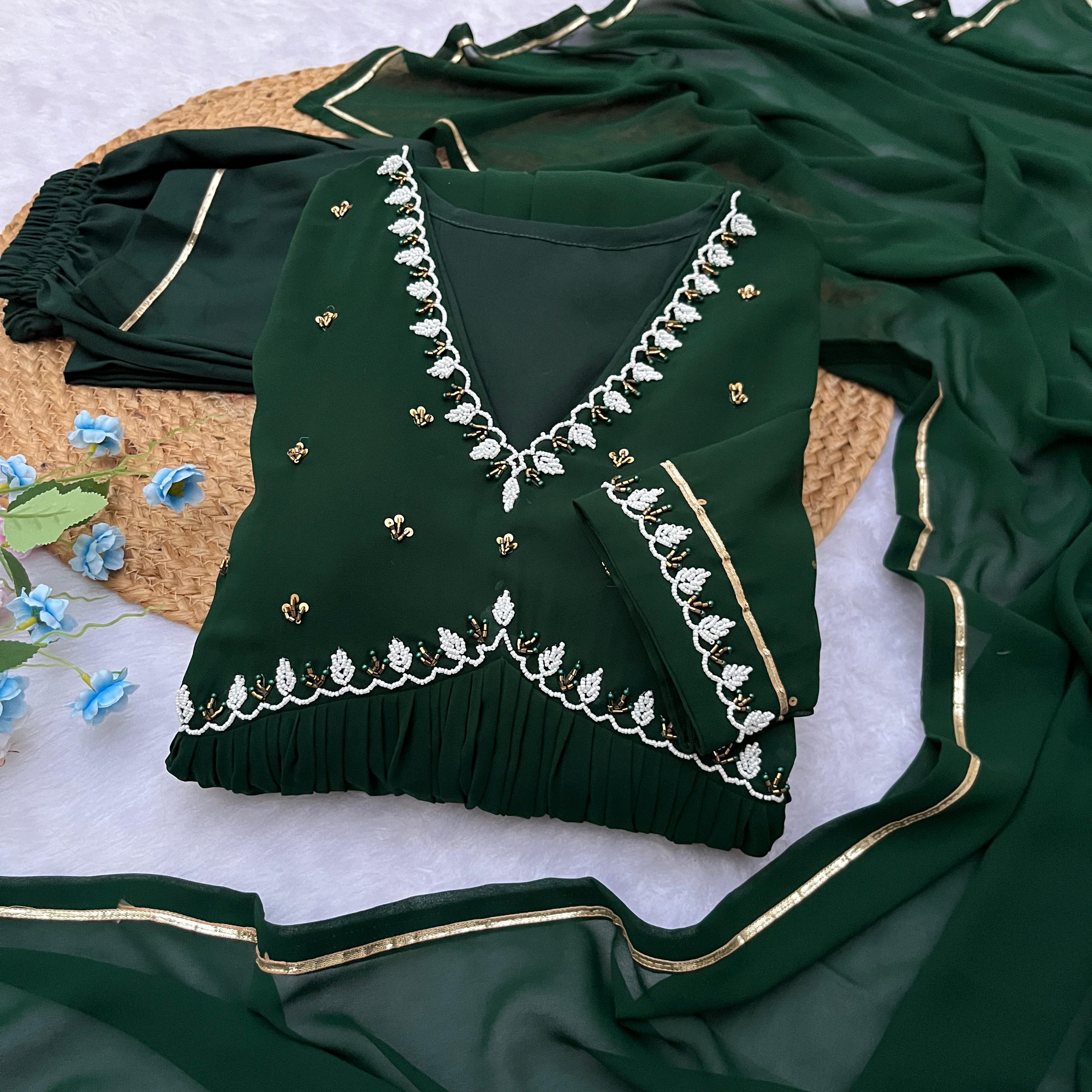 Exquisite Faux Georgette Festive Wear Handworked Suit - Ethnicwish