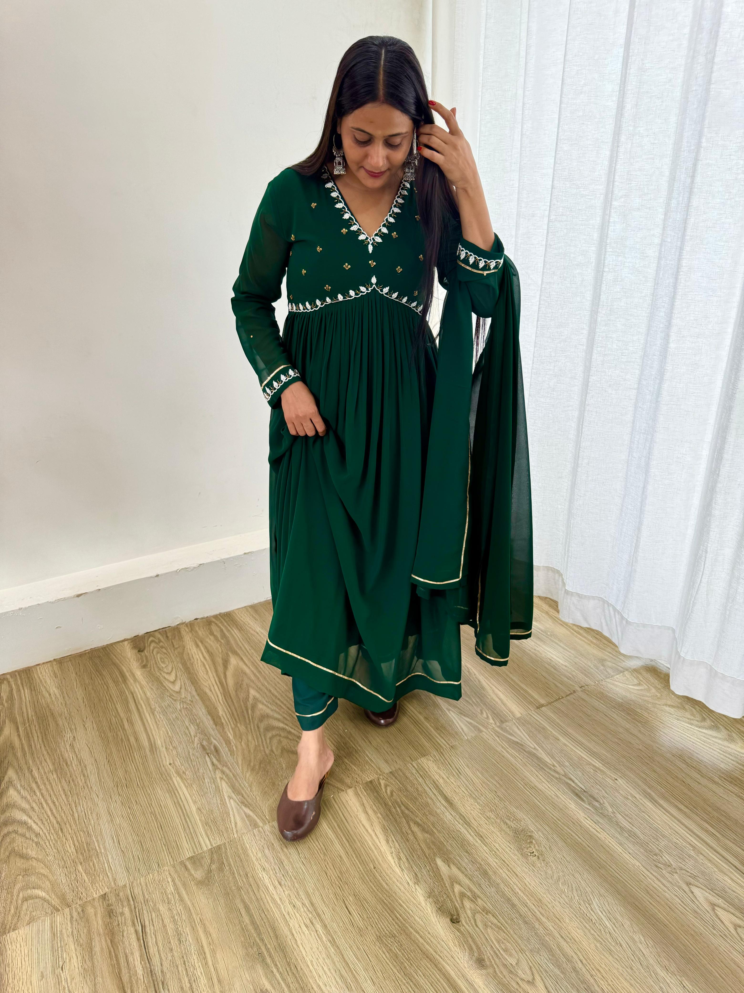 Exquisite Faux Georgette Festive Wear Handworked Suit - Ethnicwish