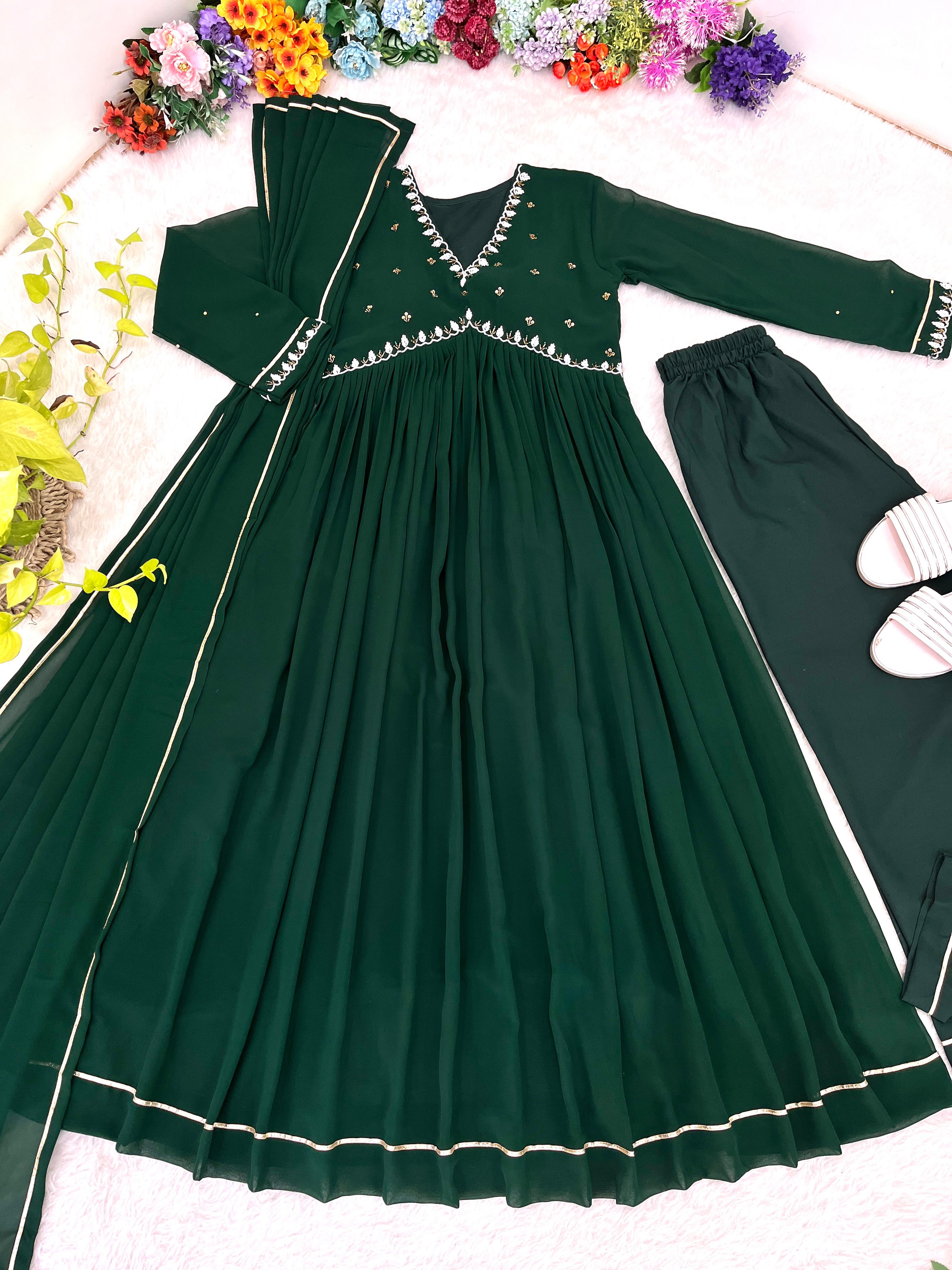 Exquisite Faux Georgette Festive Wear Handworked Suit - Ethnicwish