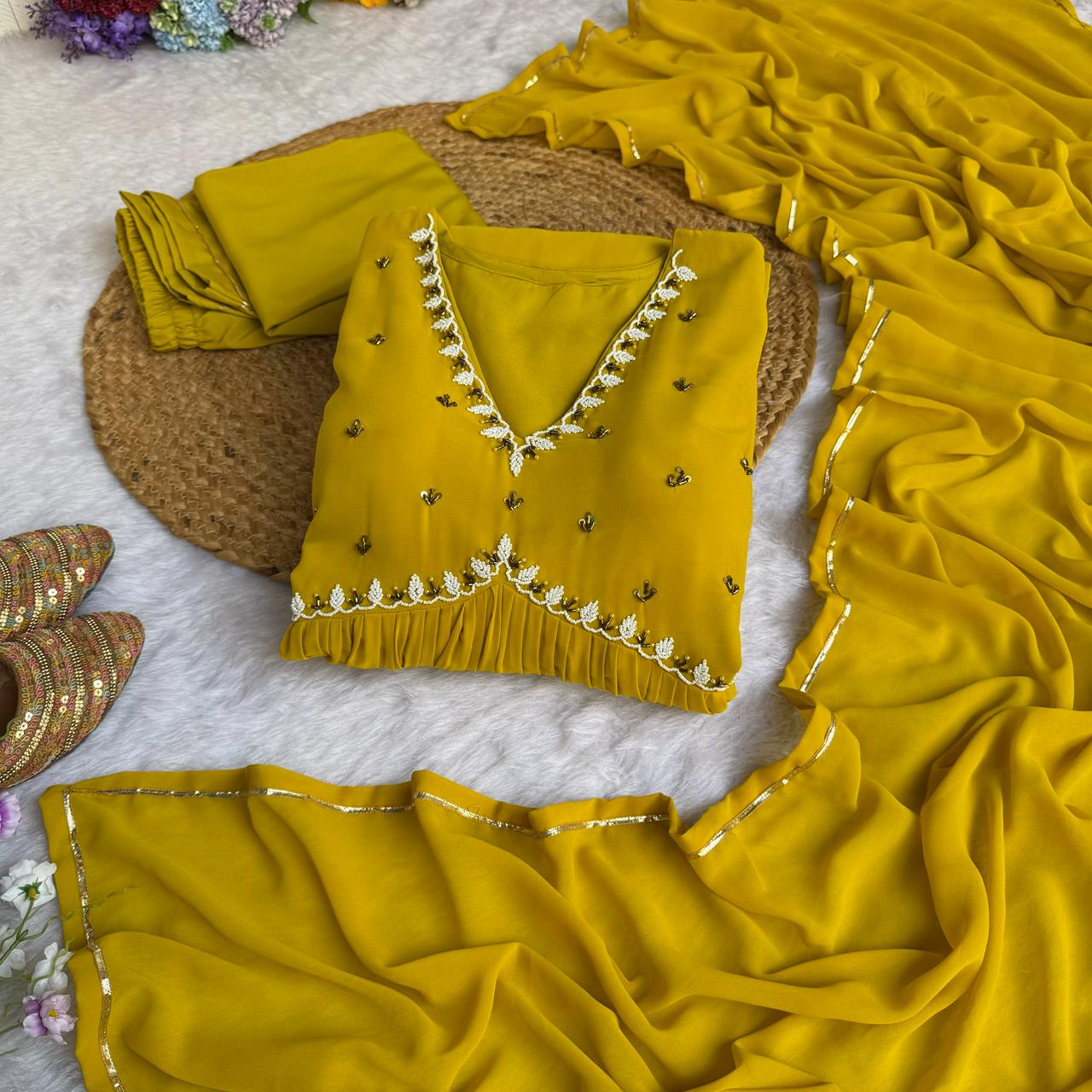 Exquisite Faux Georgette Festive Wear Handworked Suit - Ethnicwish