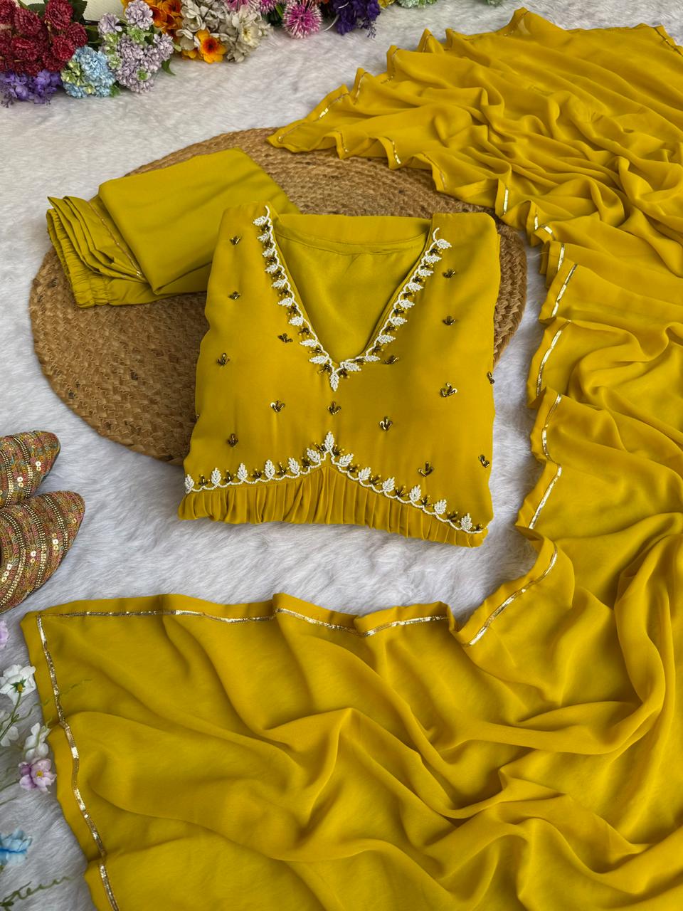 Exquisite Faux Georgette Festive Wear Handworked Suit - Ethnicwish