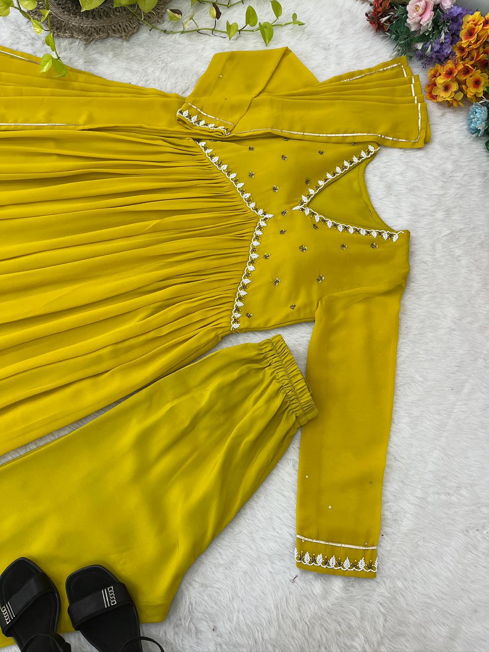 Exquisite Faux Georgette Festive Wear Handworked Suit - Ethnicwish