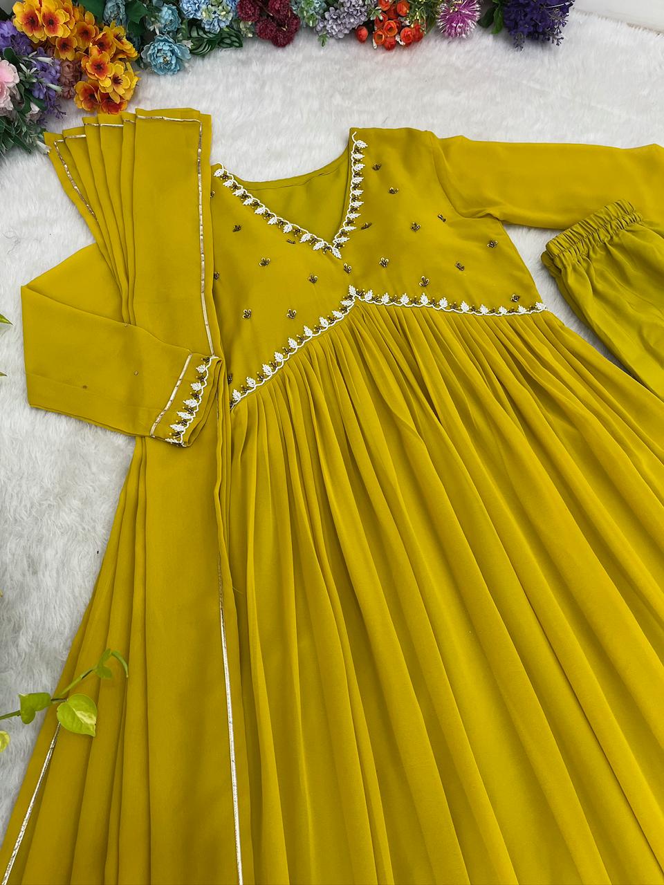 Exquisite Faux Georgette Festive Wear Handworked Suit - Ethnicwish