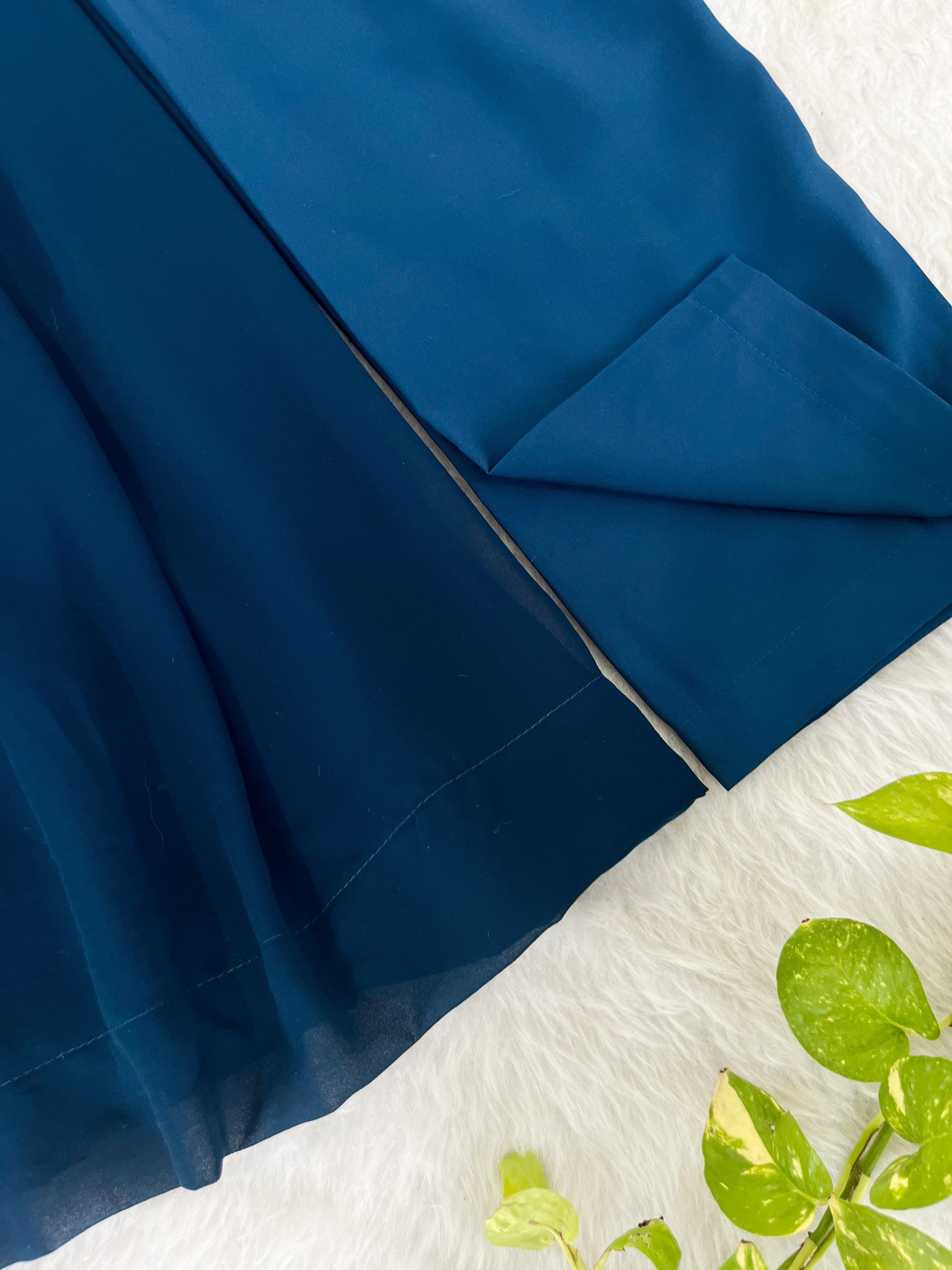 Graceful Navy Blue Faux Georgette Handworked Anarkali Pant Suit - Ethnicwish