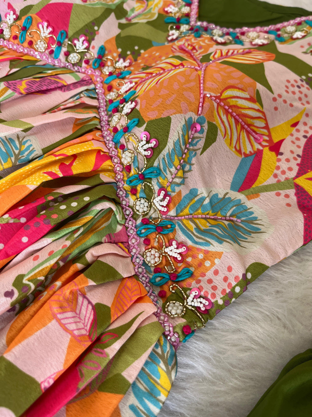 Magnificent Green Soft Chinon Floral Printed Handworked Festive Wear Anarkali Pant Suit - Ethnicwish