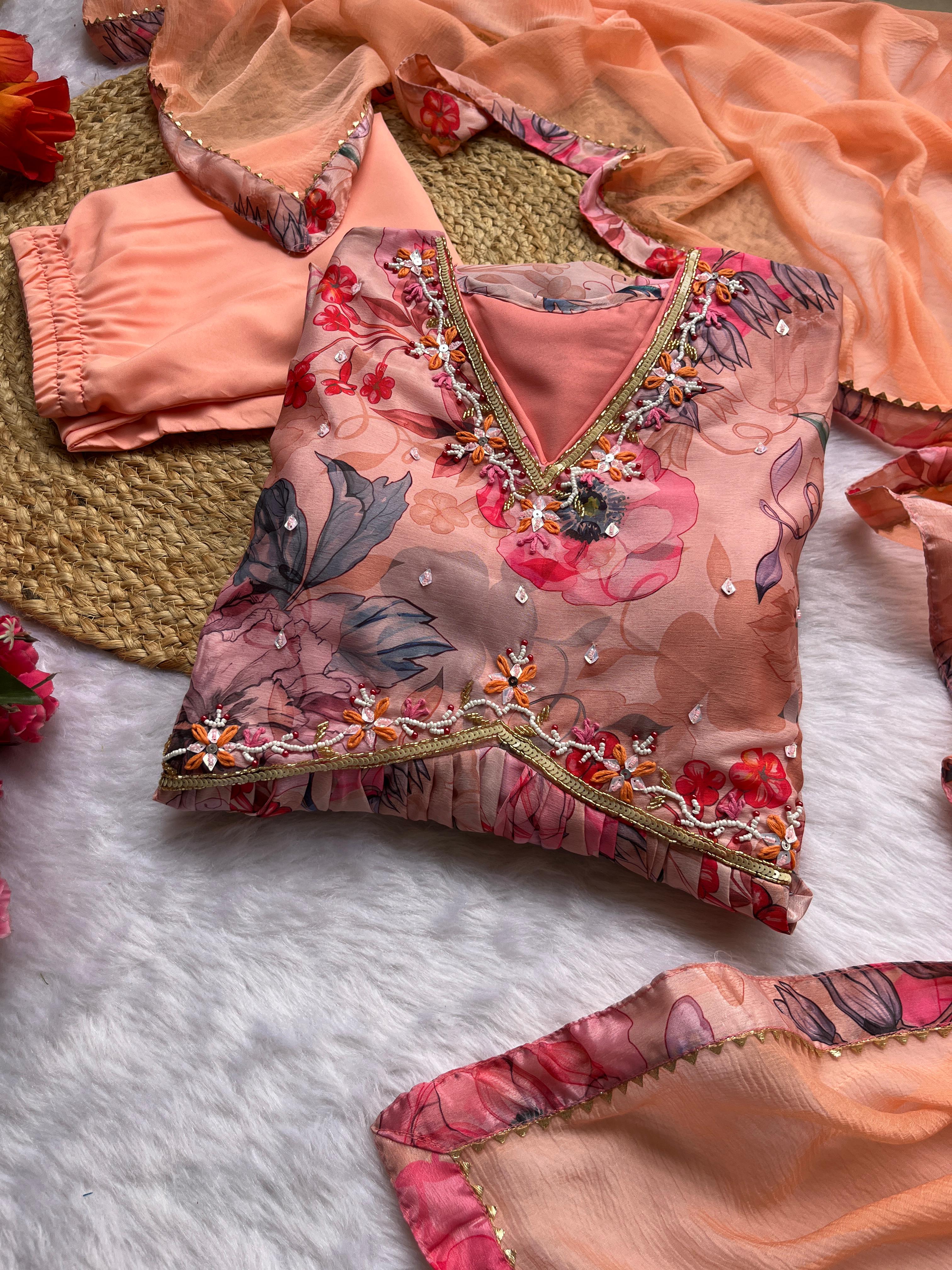 Mesmerizing Chinon Alia Cut Handworked Anarkali Pant Suit - Ethnicwish