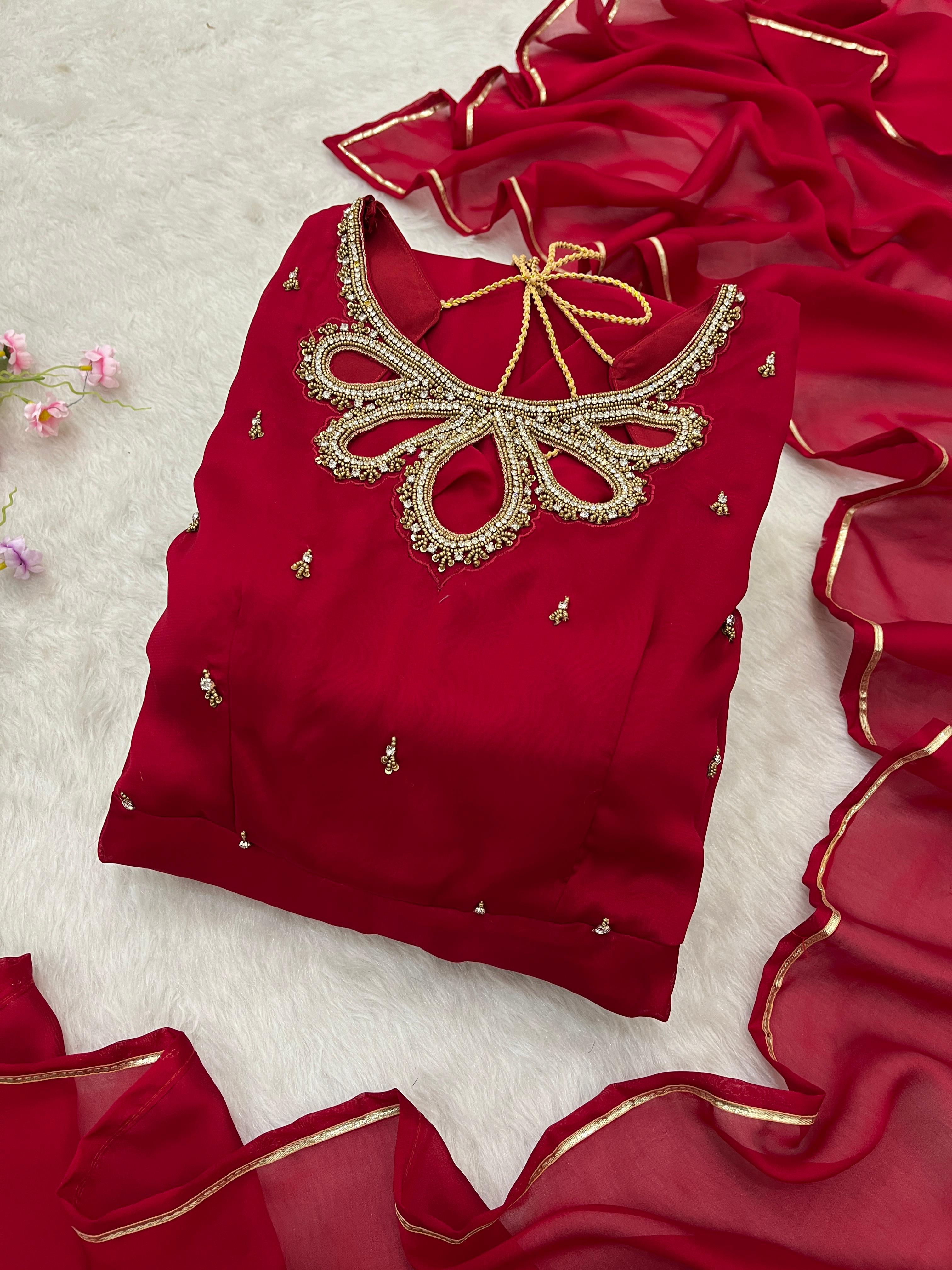 Resplendent Rangoli Georgette Fancy Neck Handworked Gown - Ethnicwish