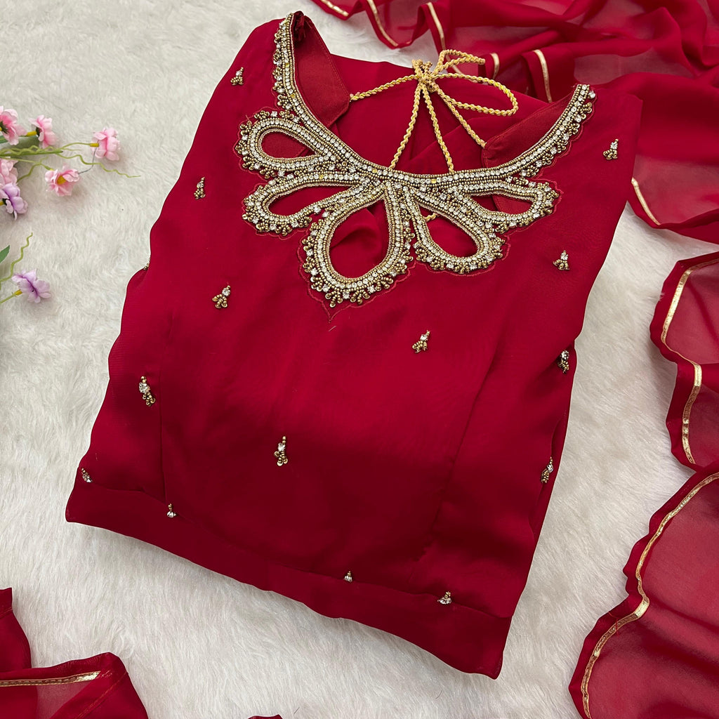 Resplendent Rangoli Georgette Fancy Neck Handworked Gown - Ethnicwish