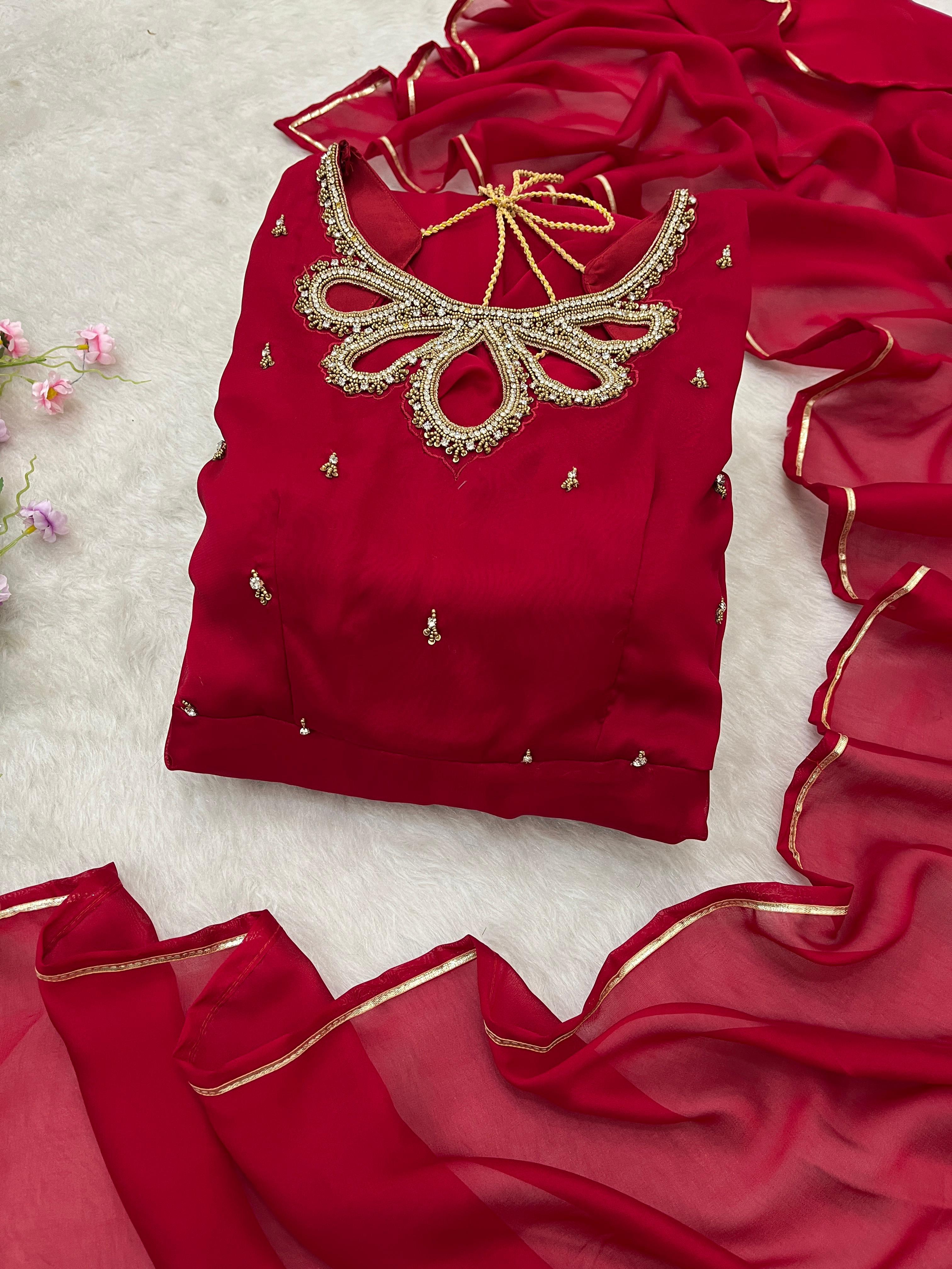 Resplendent Rangoli Georgette Fancy Neck Handworked Gown - Ethnicwish