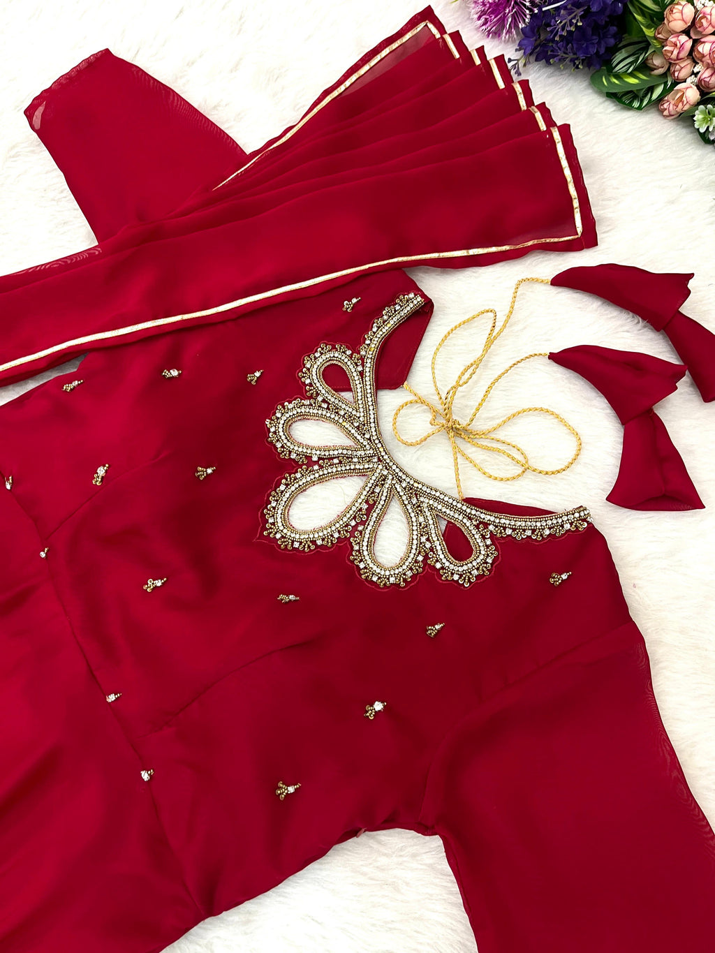 Resplendent Rangoli Georgette Fancy Neck Handworked Gown - Ethnicwish