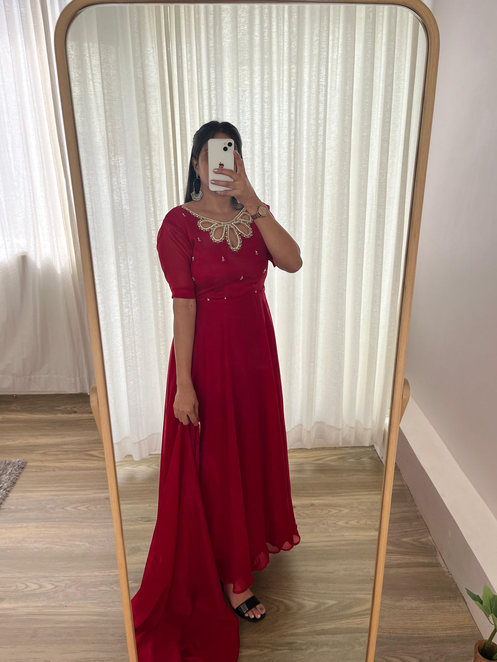 Resplendent Rangoli Georgette Fancy Neck Handworked Gown - Ethnicwish