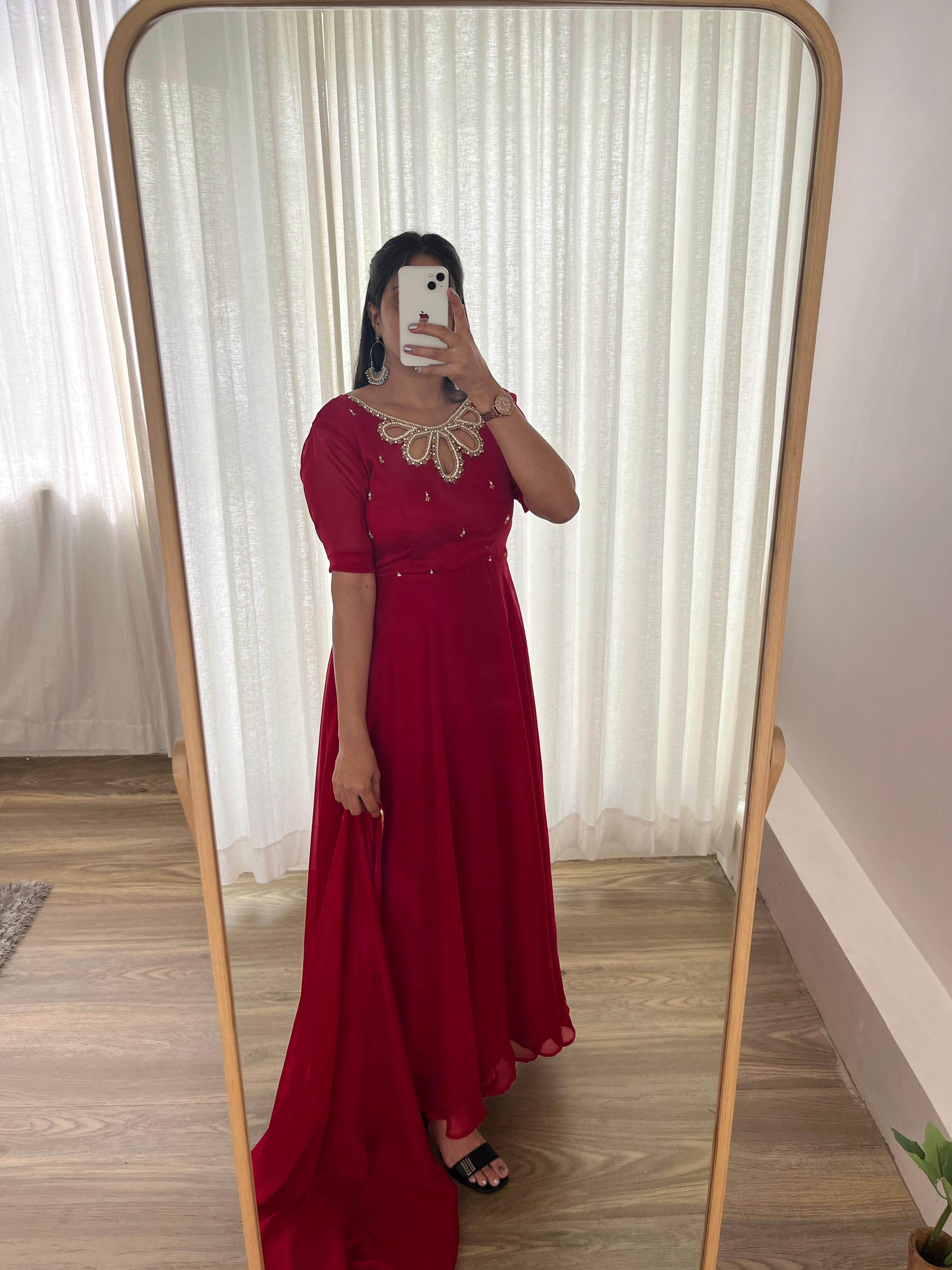 Resplendent Rangoli Georgette Fancy Neck Handworked Gown - Ethnicwish