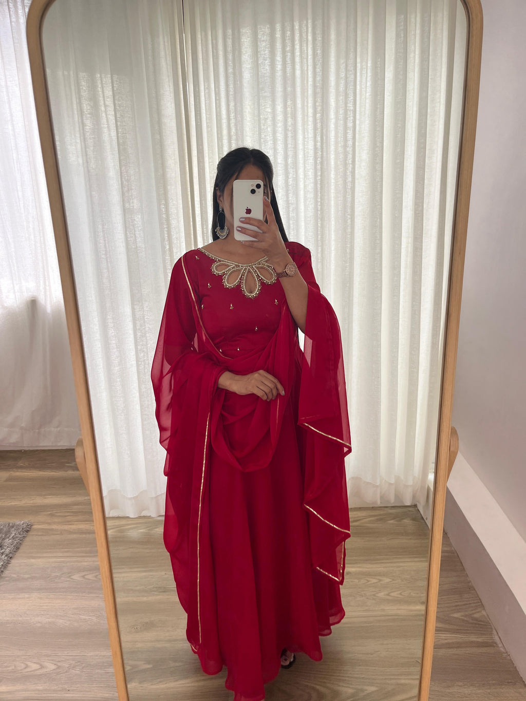 Resplendent Rangoli Georgette Fancy Neck Handworked Gown - Ethnicwish