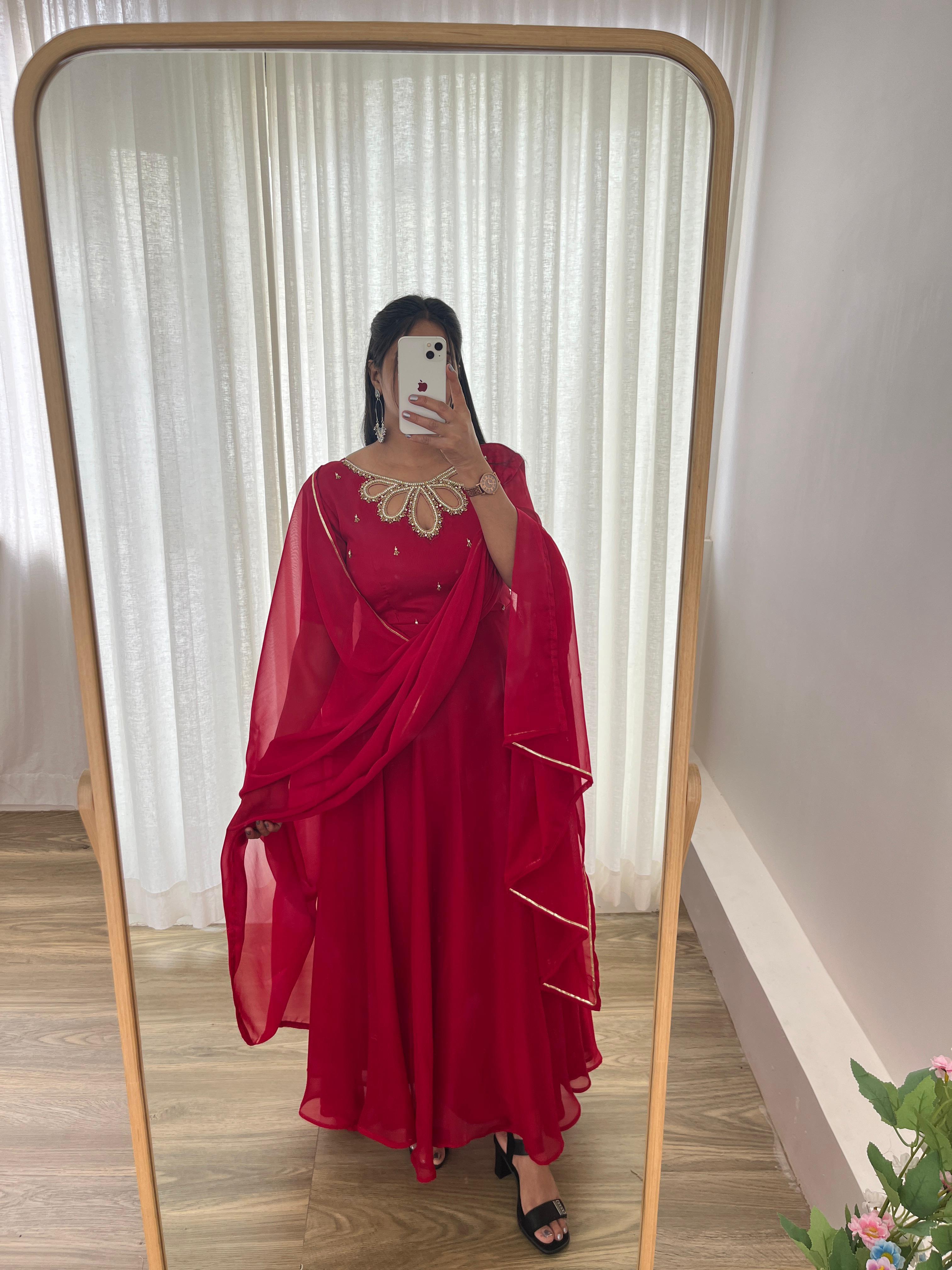 Resplendent Rangoli Georgette Fancy Neck Handworked Gown - Ethnicwish