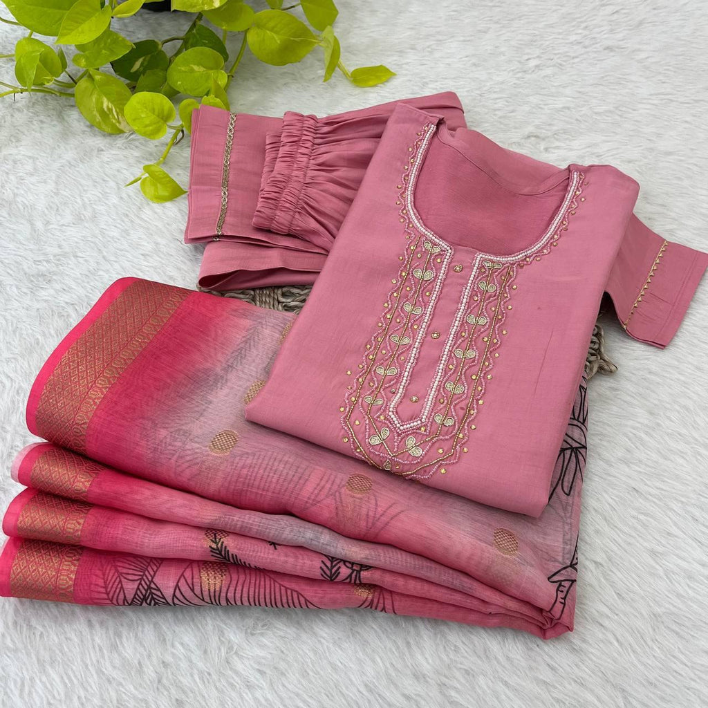 Bewitching Roman Silk Handworked Designer Anarkali Pant Suit - Ethnicwish