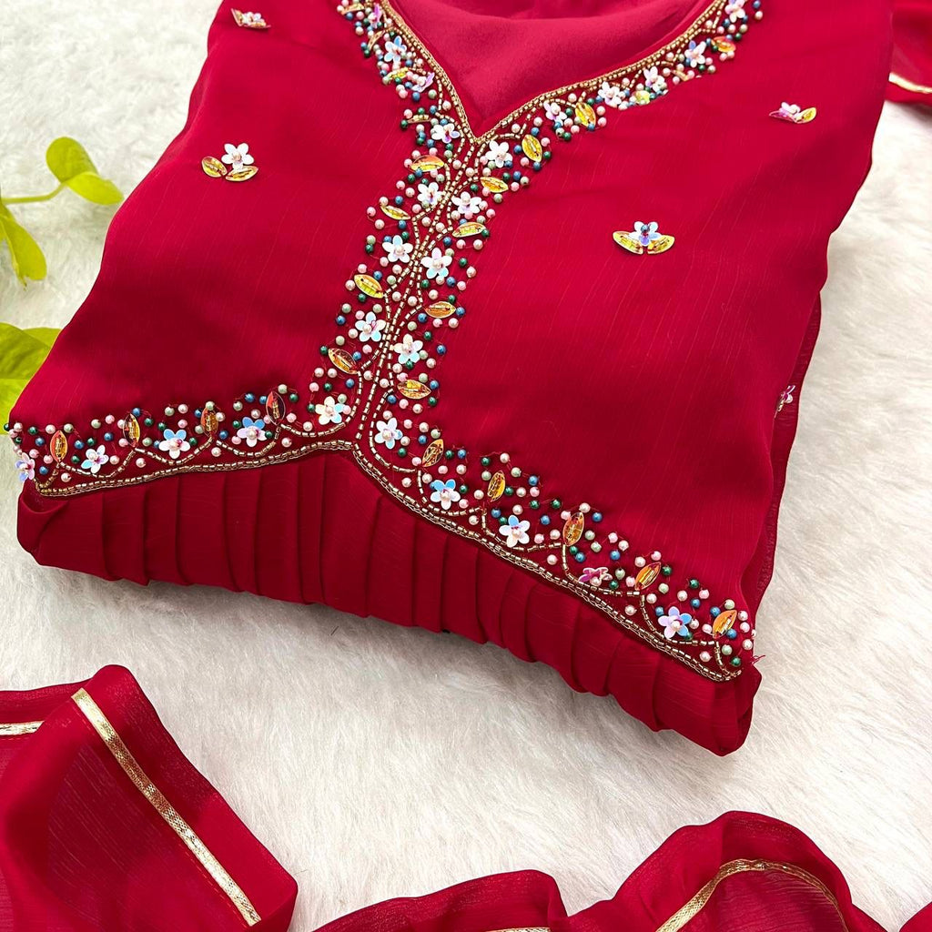 Mesmerizing Maroon Rangoli Silk Handworked Gown With Dupatta - Ethnicwish