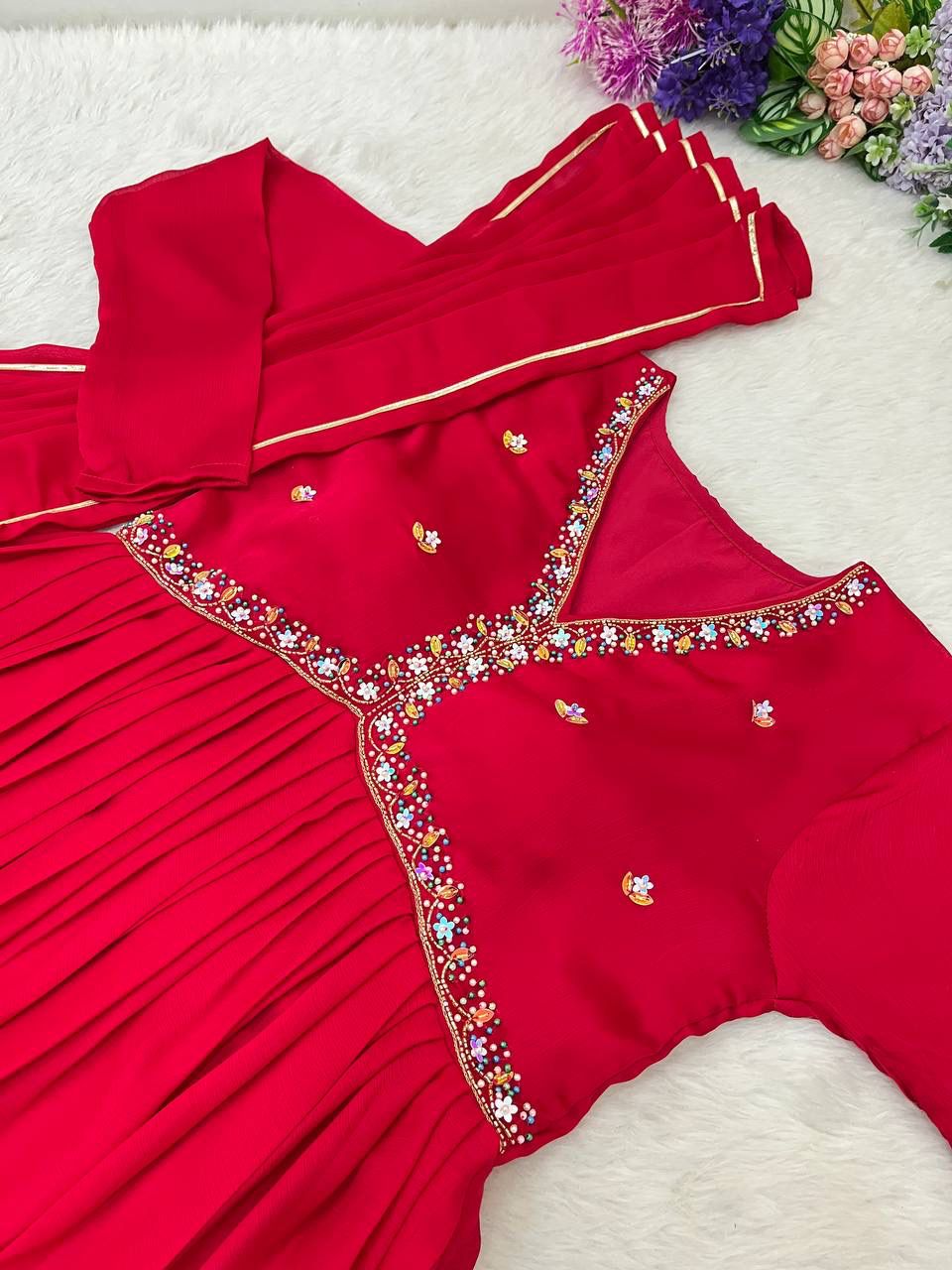 Mesmerizing Maroon Rangoli Silk Handworked Gown With Dupatta - Ethnicwish