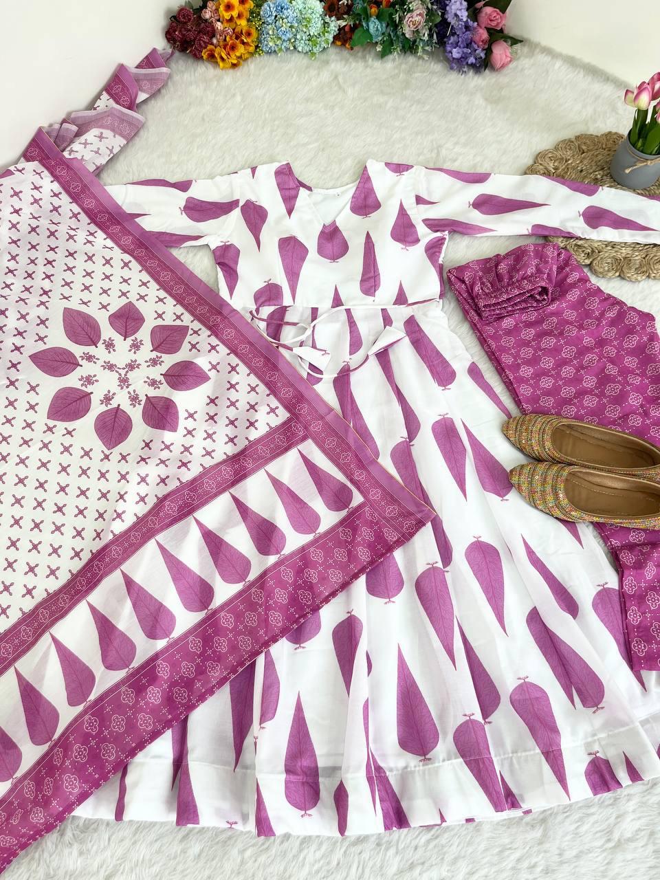 Fabulous Pure Cambric Cotton Digital Printed Anarkali Pant Suit - Ethnicwish