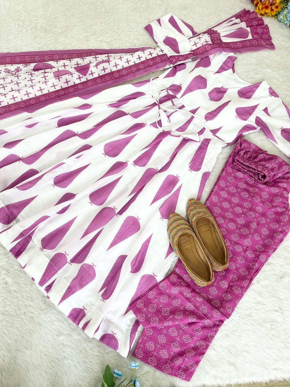 Fabulous Pure Cambric Cotton Digital Printed Anarkali Pant Suit - Ethnicwish