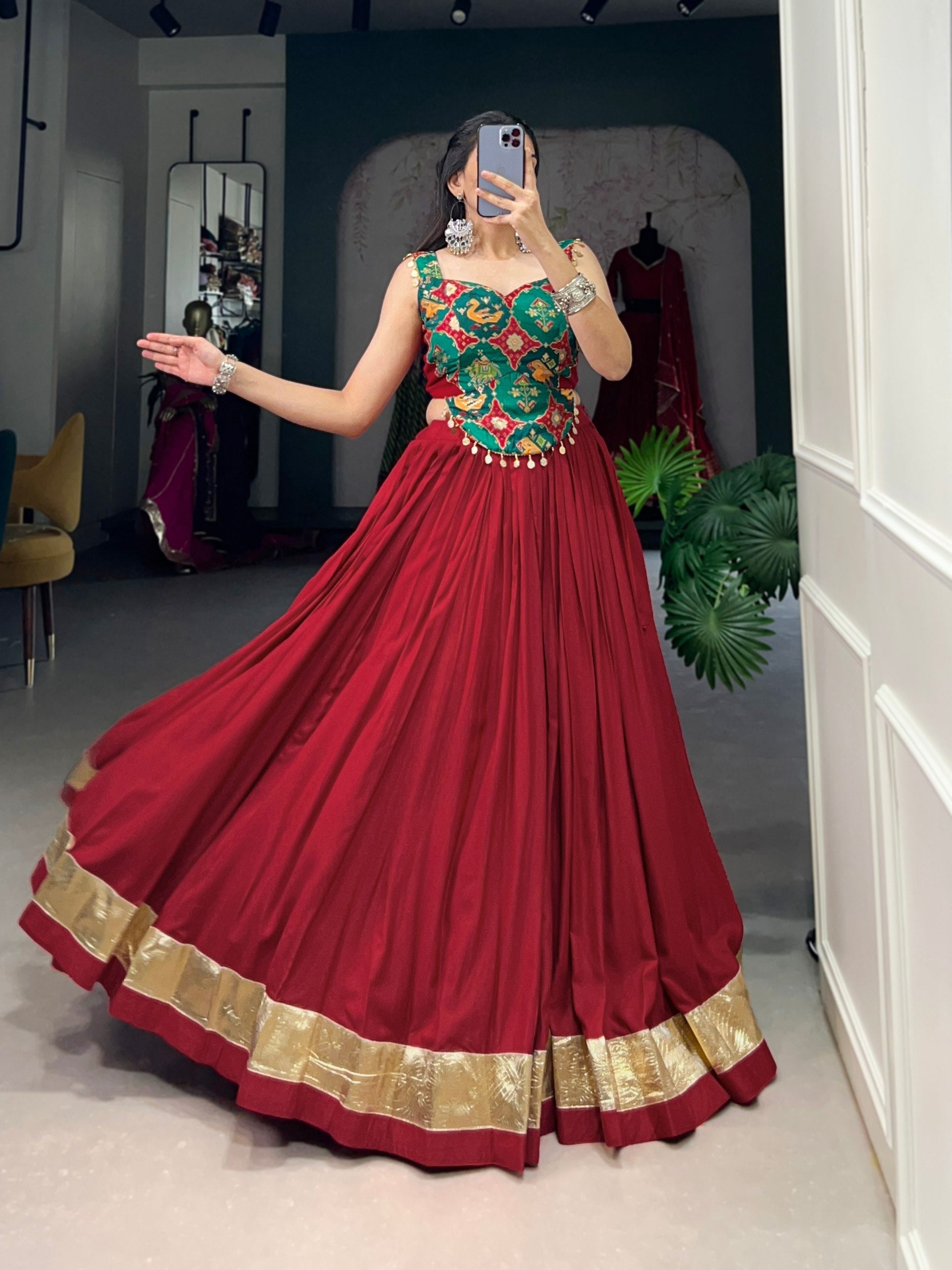 Maroon Pure Rayon Navratri Wear Fully Stitched Lehenga Choli Set - ETHNICDEAL