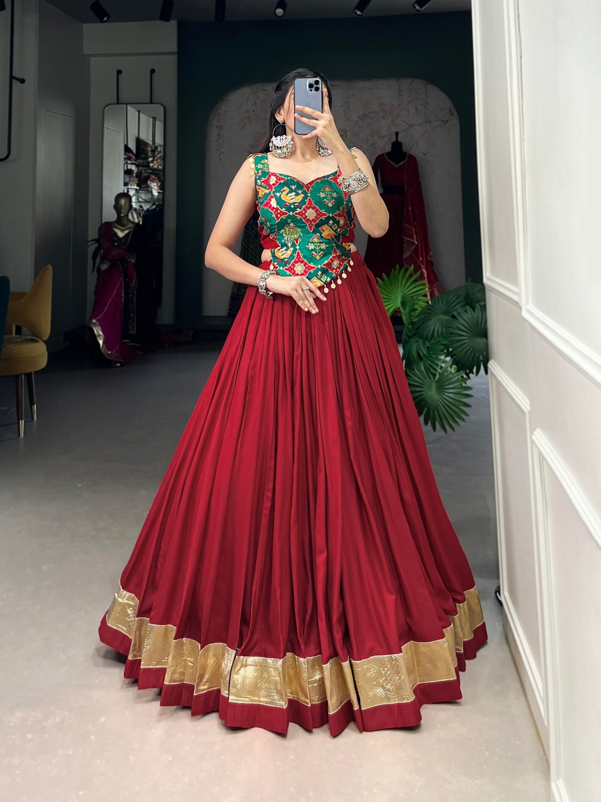 Maroon Pure Rayon Navratri Wear Fully Stitched Lehenga Choli Set - ETHNICDEAL