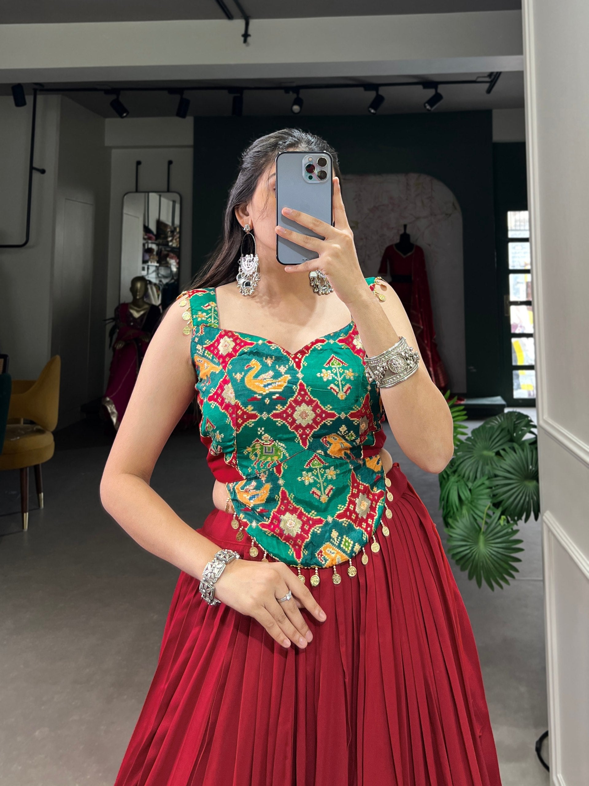 Maroon Pure Rayon Navratri Wear Fully Stitched Lehenga Choli Set - ETHNICDEAL
