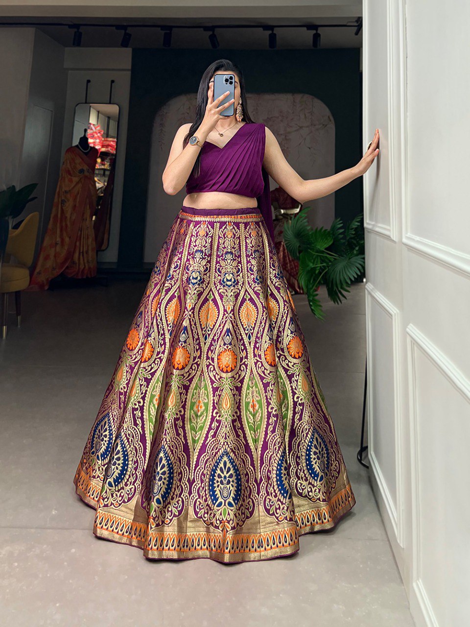 Lovely Banarasi Silk Zari Weaving Worked Designer Lehenga Choli - Ethnicwish