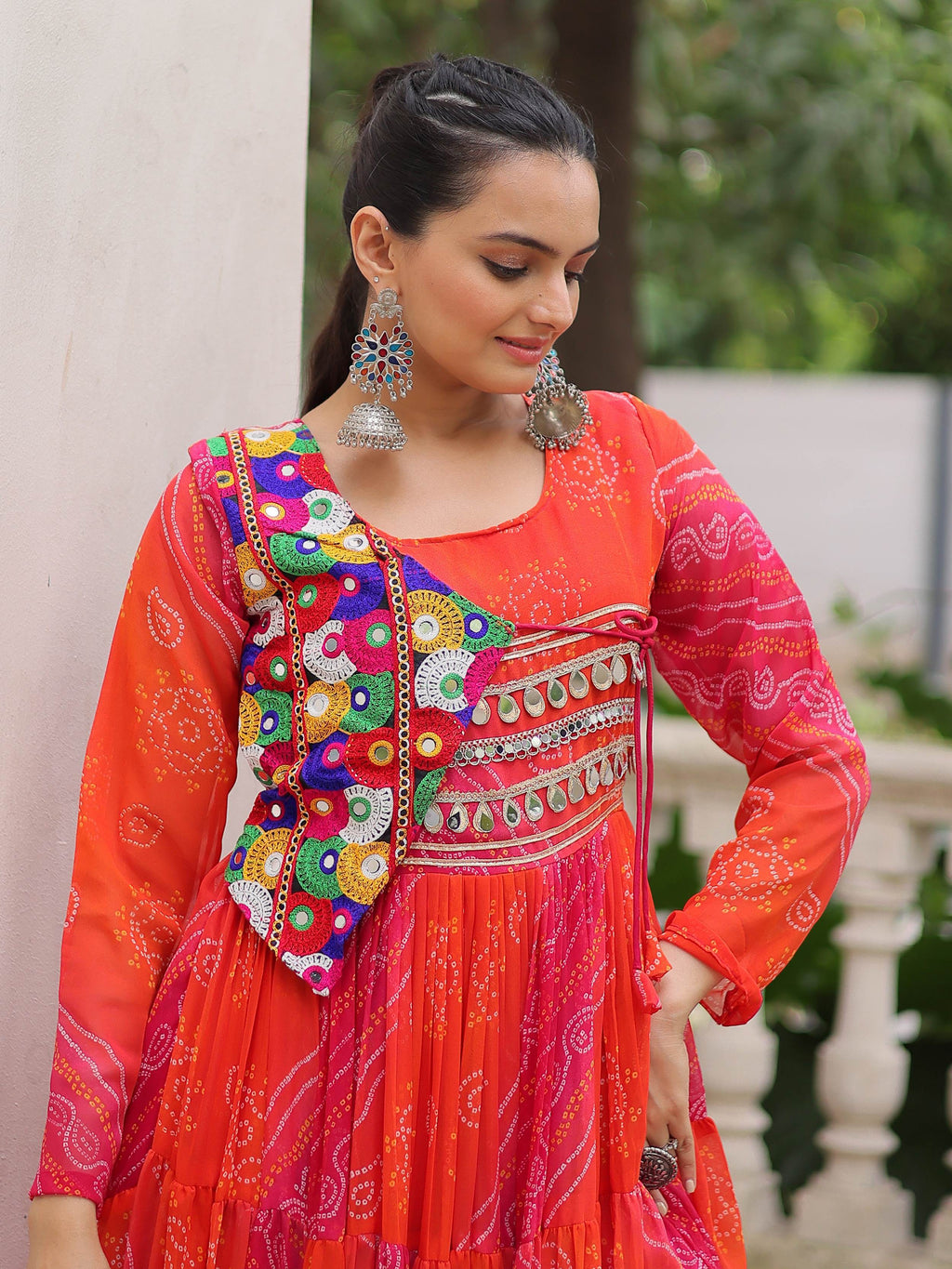 Regal Pink Georgette Kutchi Gamthi Work Navratri Wear Gown