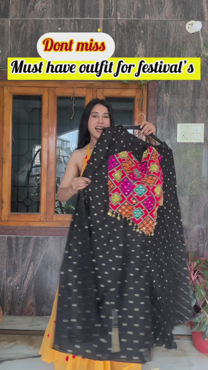 Stylish Black Embroidered Top & Pure Butti Flairy Palazzo Set