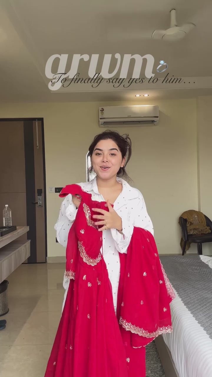 Red Chilli Slit Anarkali Premium Suit Set For Festive & Party Wear