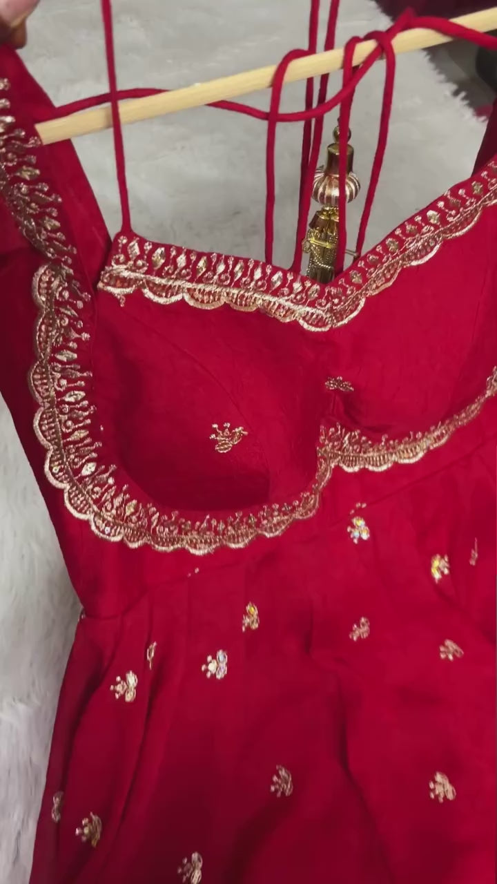 Red Chilli Slit Anarkali Premium Suit Set For Festive & Party Wear