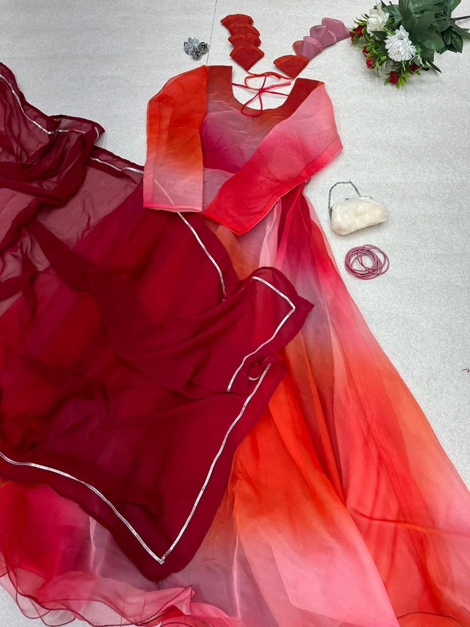 Bewitching Organza Silk Digital Printed Stitched Gown With Dupatta - Ethnicwish