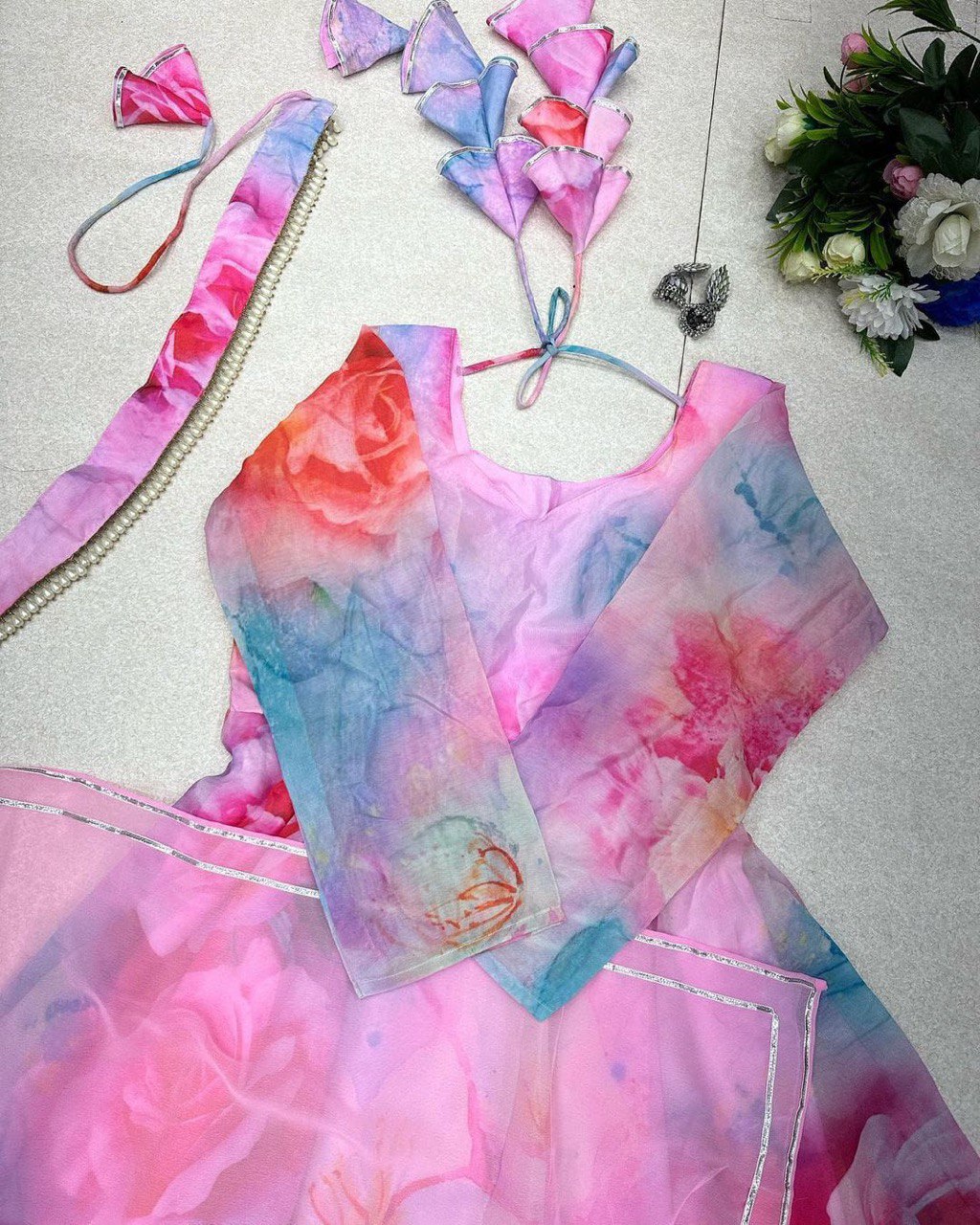 Delightful Pink Organza Silk Digital Printed Fully Stitched Gown With Dupatta - Ethnicwish