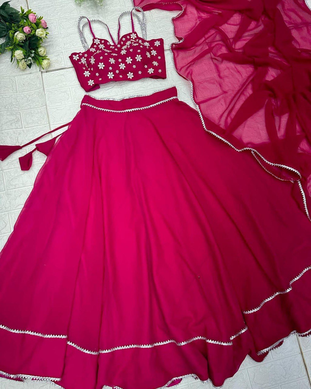 Enchanting Pink Georgette Fully Stitched Lehenga Choli - Ethnicwish