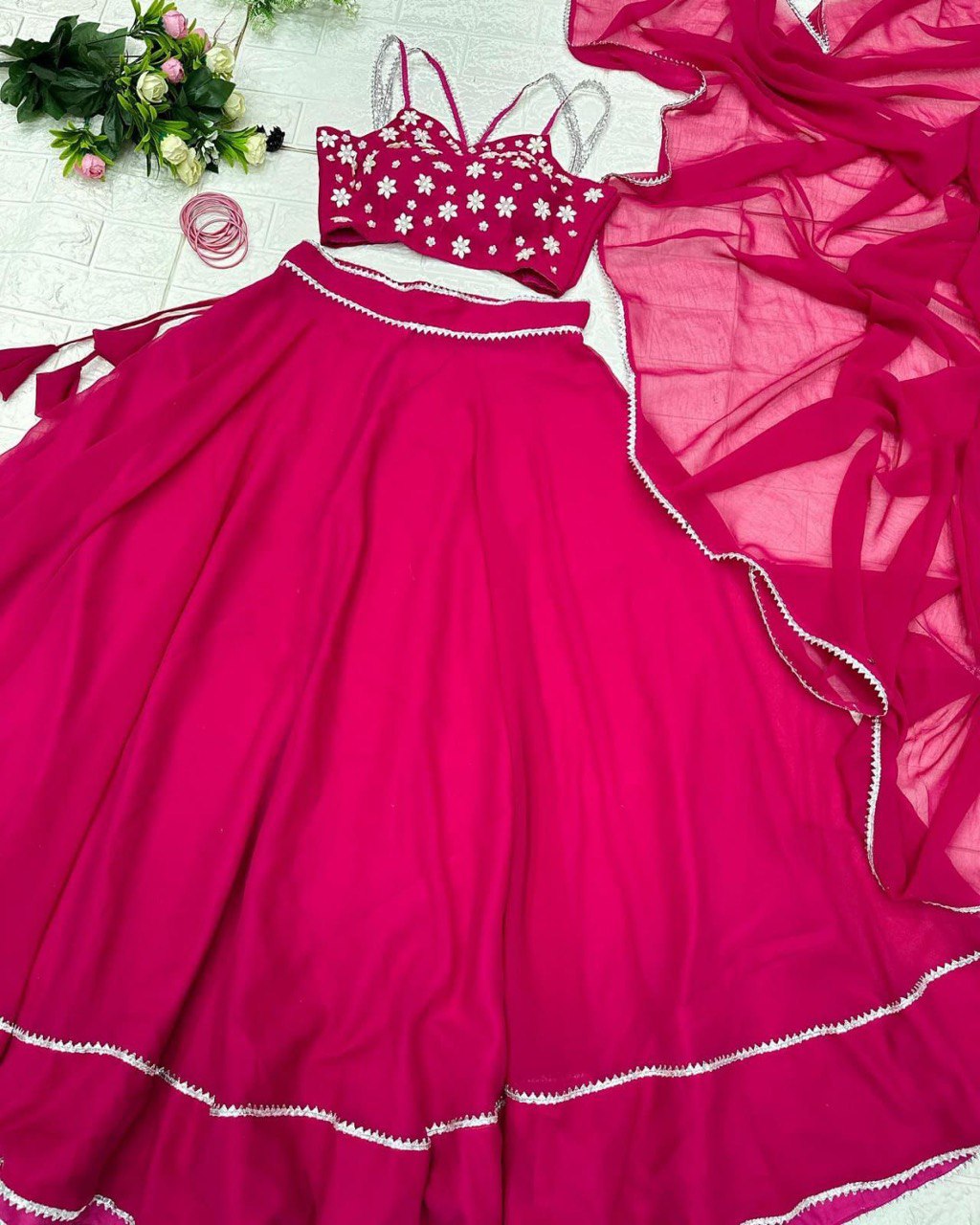 Enchanting Pink Georgette Fully Stitched Lehenga Choli - Ethnicwish