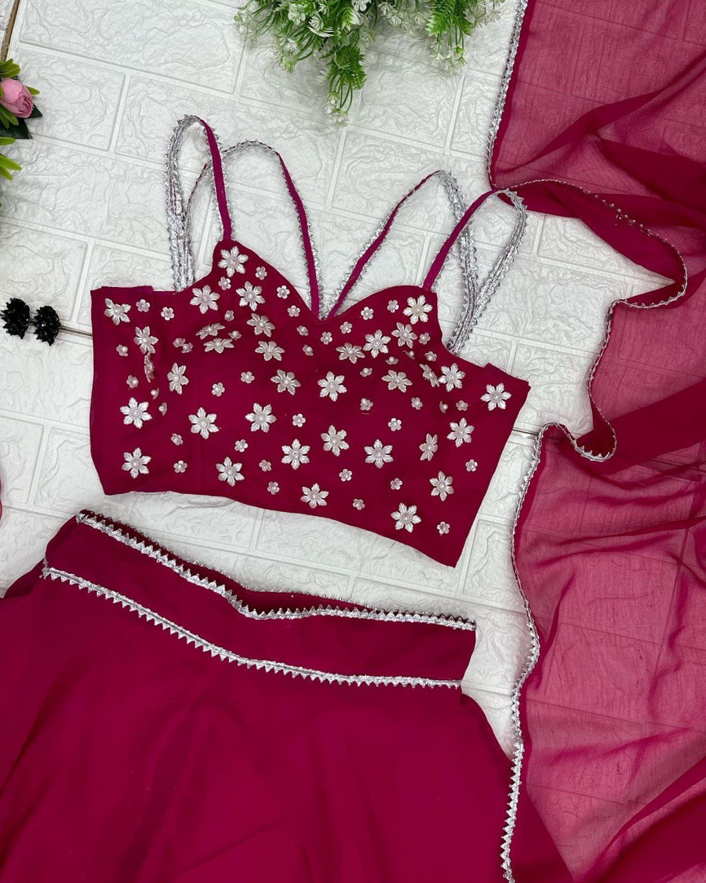 Enchanting Pink Georgette Fully Stitched Lehenga Choli - Ethnicwish