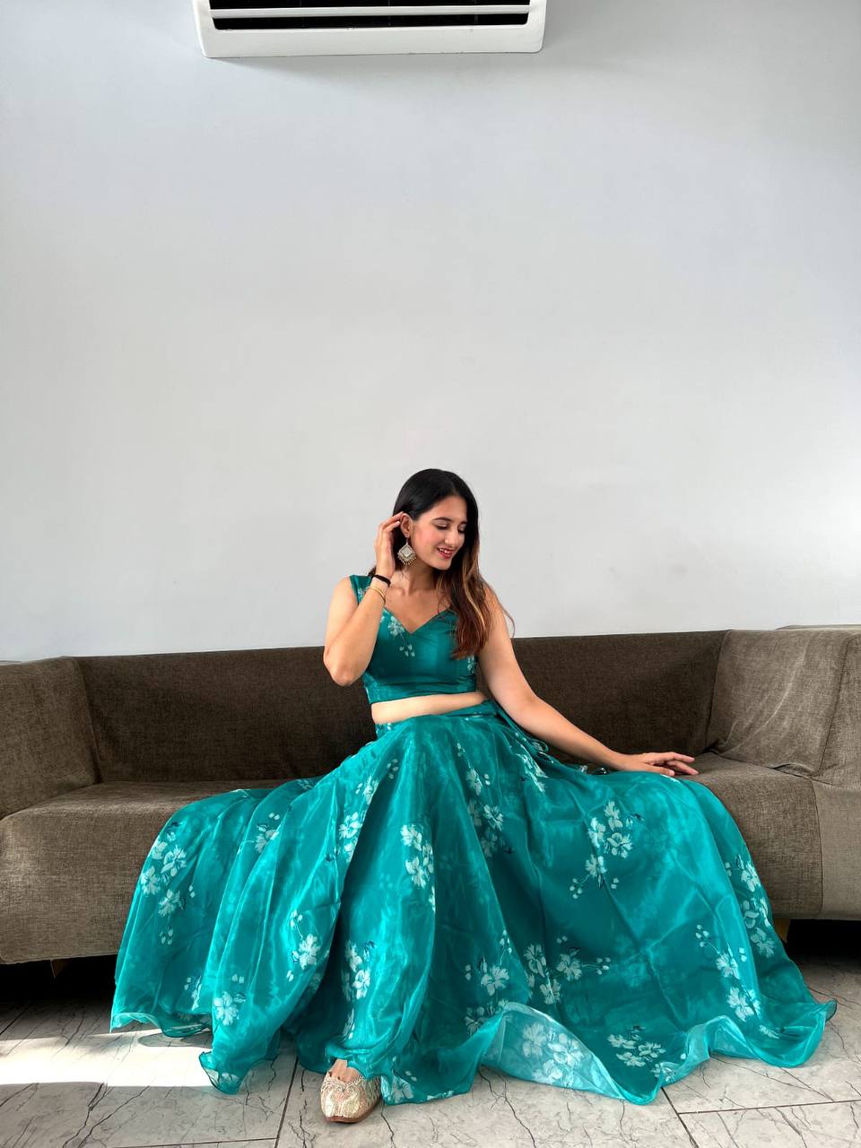 Stylish Floral Organza Silk Fully Stitched Lehenga Choli Set - Ethnicwish