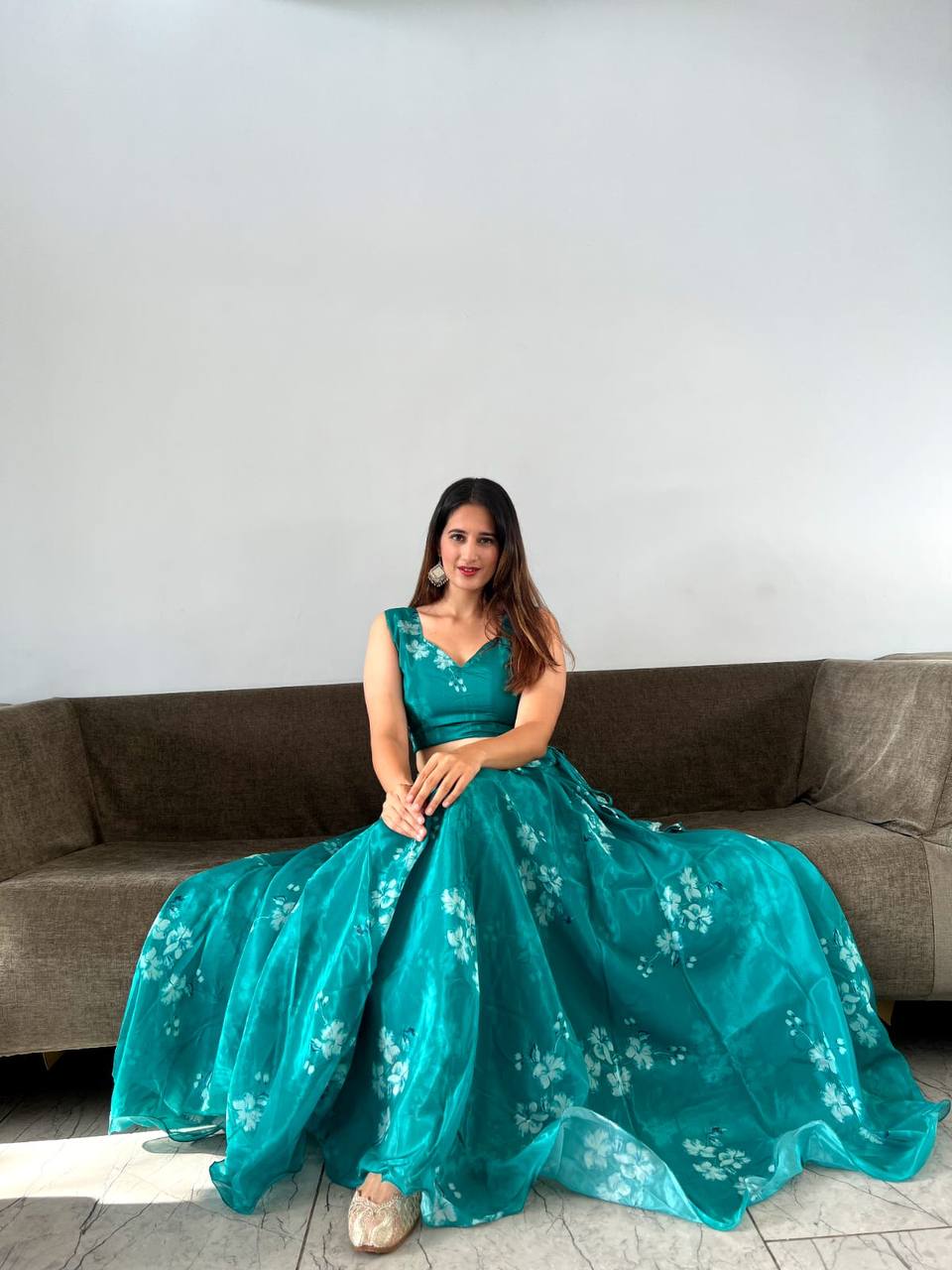 Stylish Floral Organza Silk Fully Stitched Lehenga Choli Set - Ethnicwish