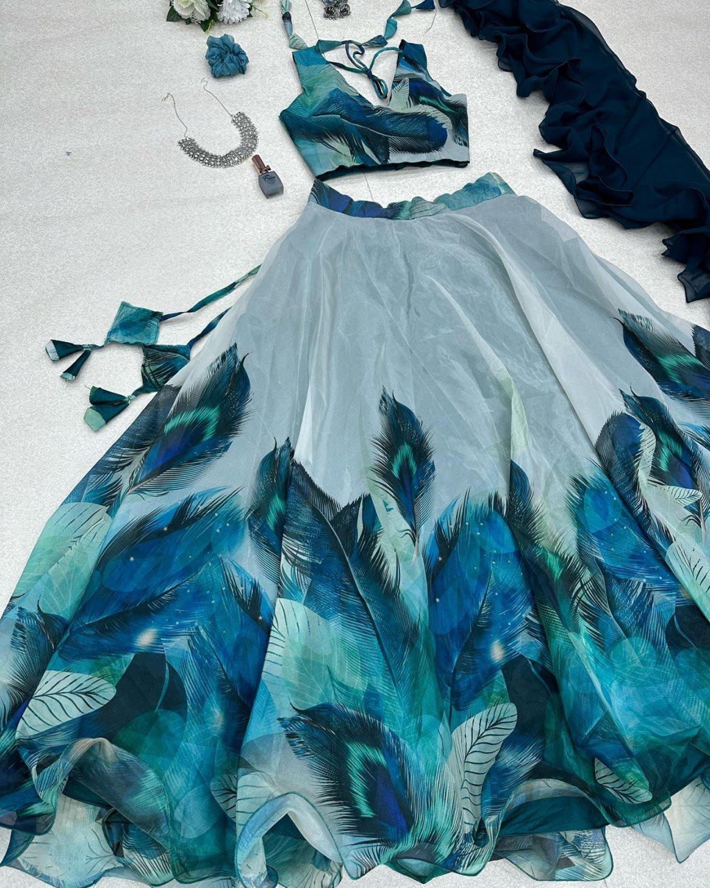 Exquisite Morepeach Digital Printed Floral Flairy Lehenga Choli Set - Ethnicwish