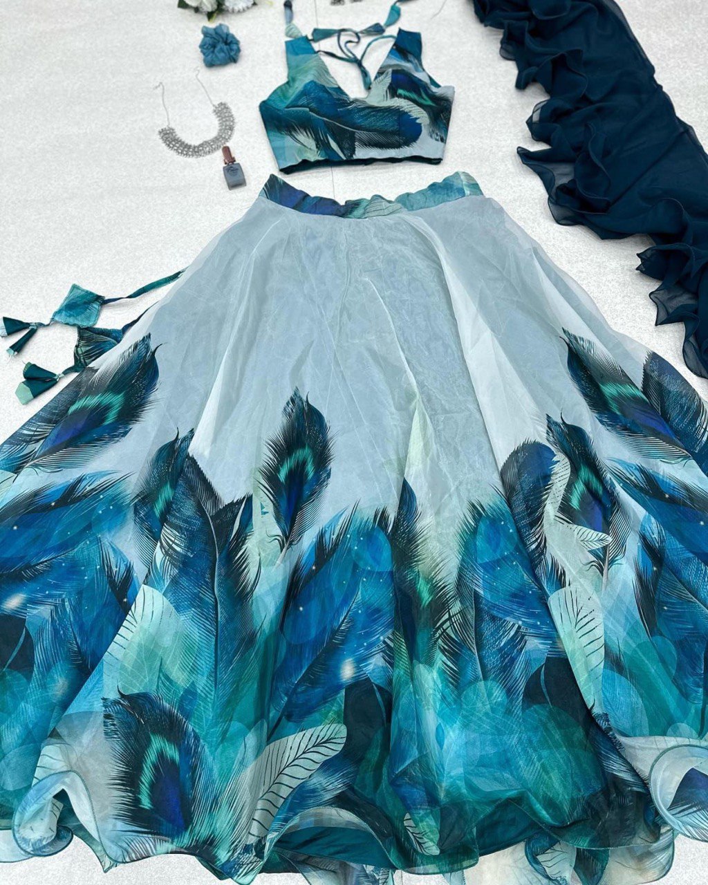 Exquisite Morepeach Digital Printed Floral Flairy Lehenga Choli Set - Ethnicwish