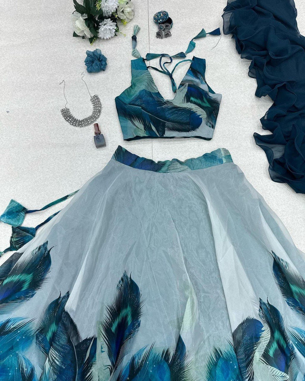 Exquisite Morepeach Digital Printed Floral Flairy Lehenga Choli Set - Ethnicwish