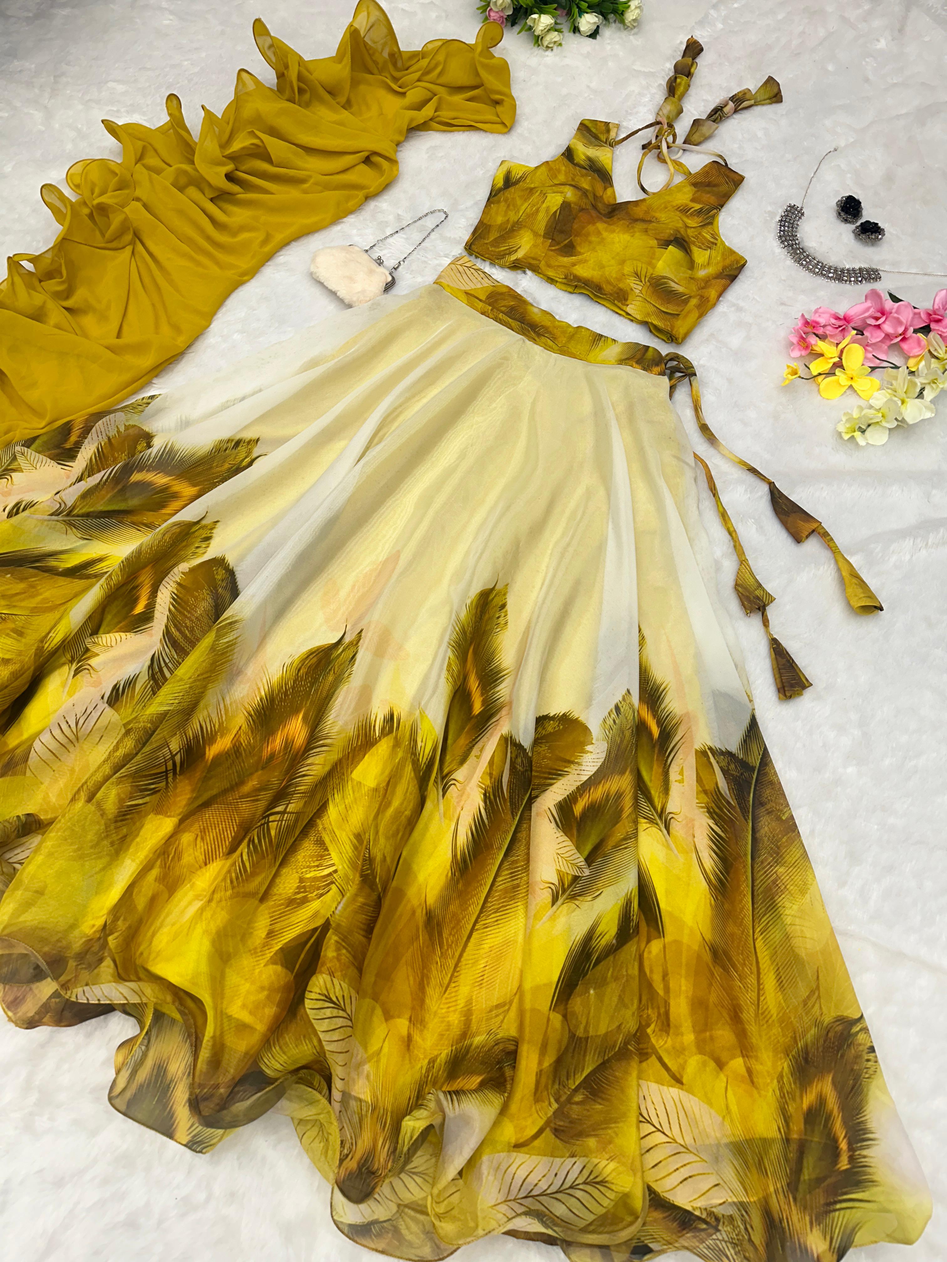 Exquisite Morepeach Digital Printed Floral Flairy Lehenga Choli Set - Ethnicwish