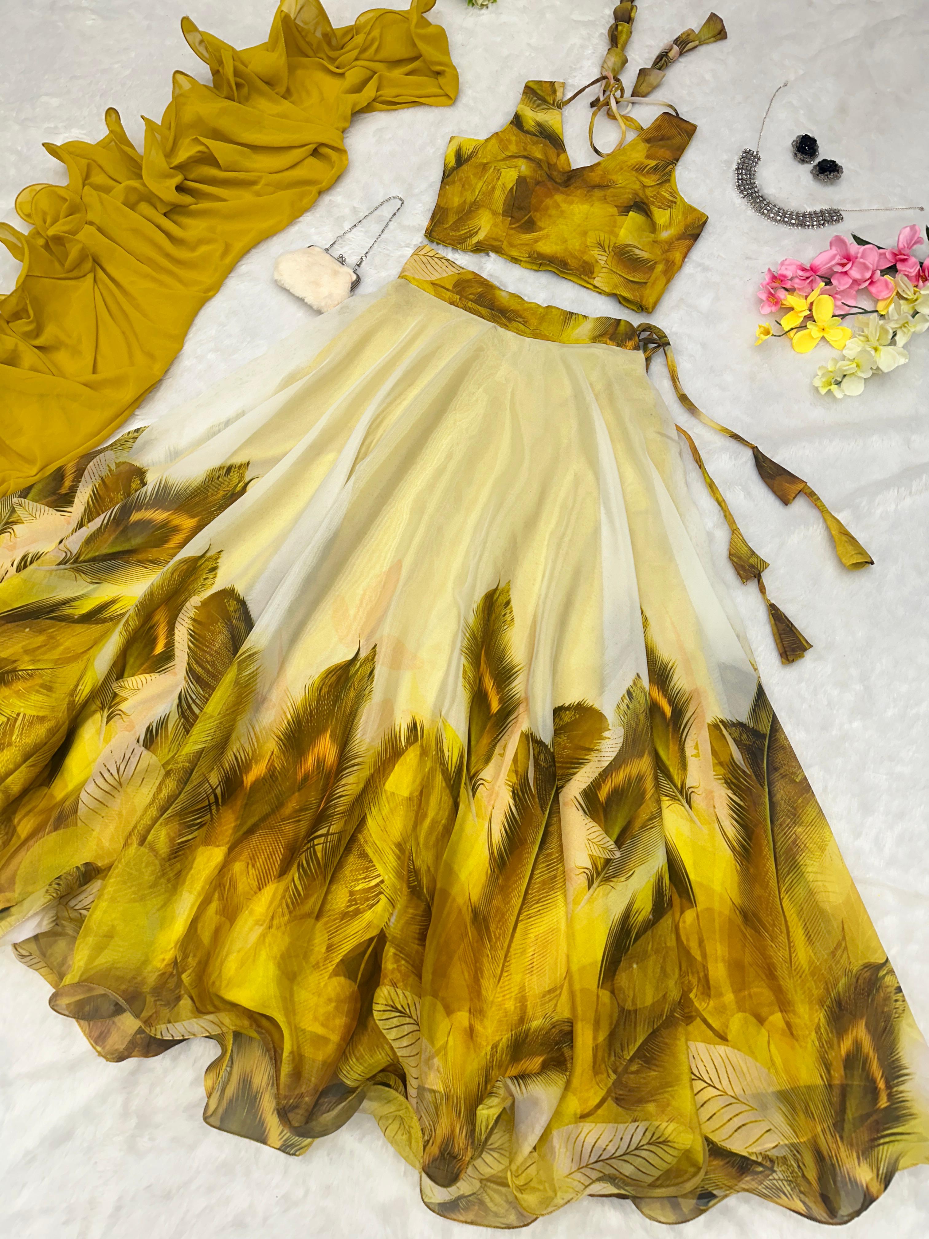 Exquisite Morepeach Digital Printed Floral Flairy Lehenga Choli Set - Ethnicwish