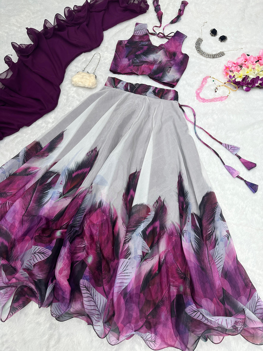 Exquisite Morepeach Digital Printed Floral Flairy Lehenga Choli Set - Ethnicwish