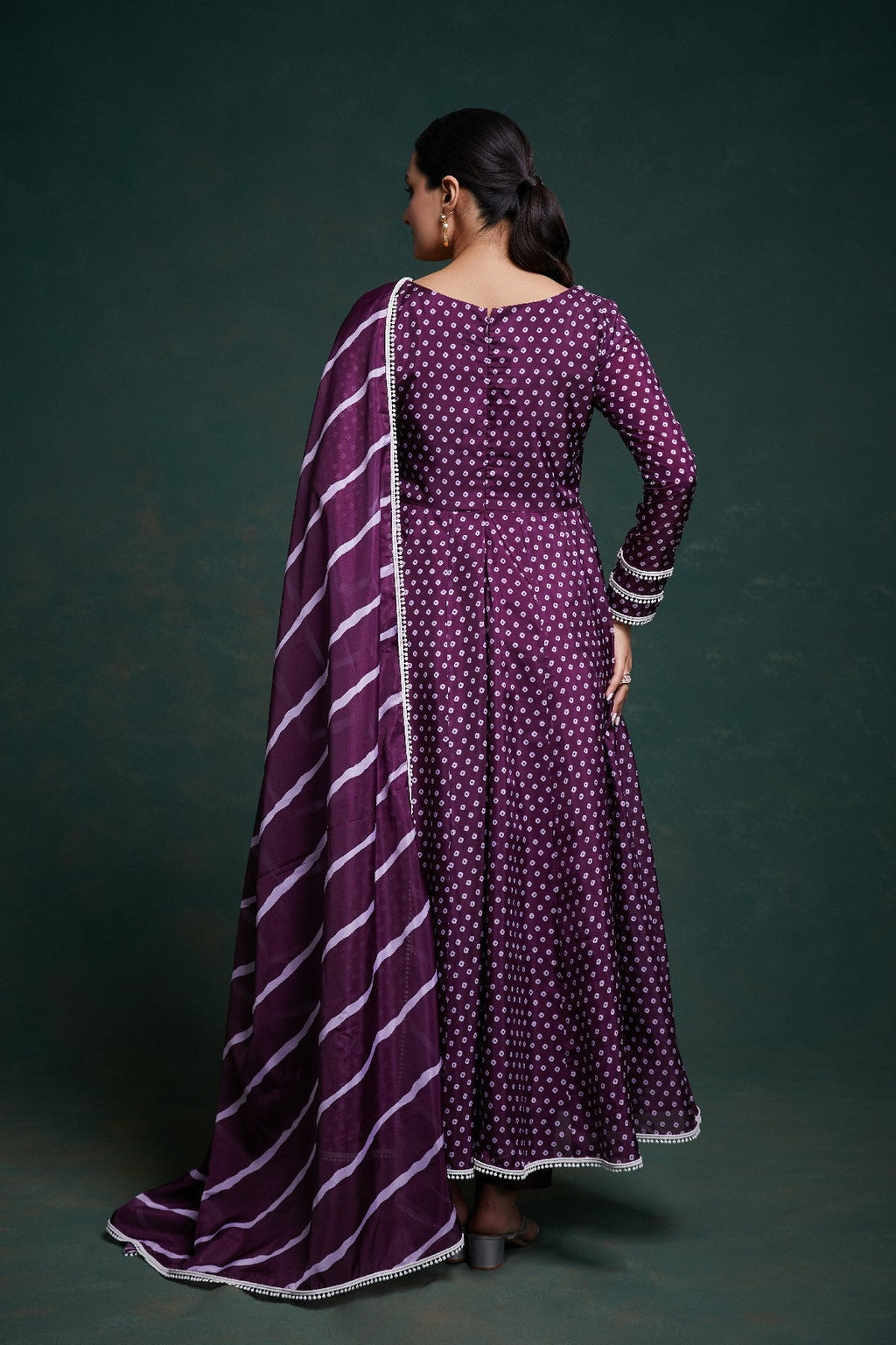 Elegant Purple Crepe Digital Printed Anarkali Pant Suit - ETHNICDEAL