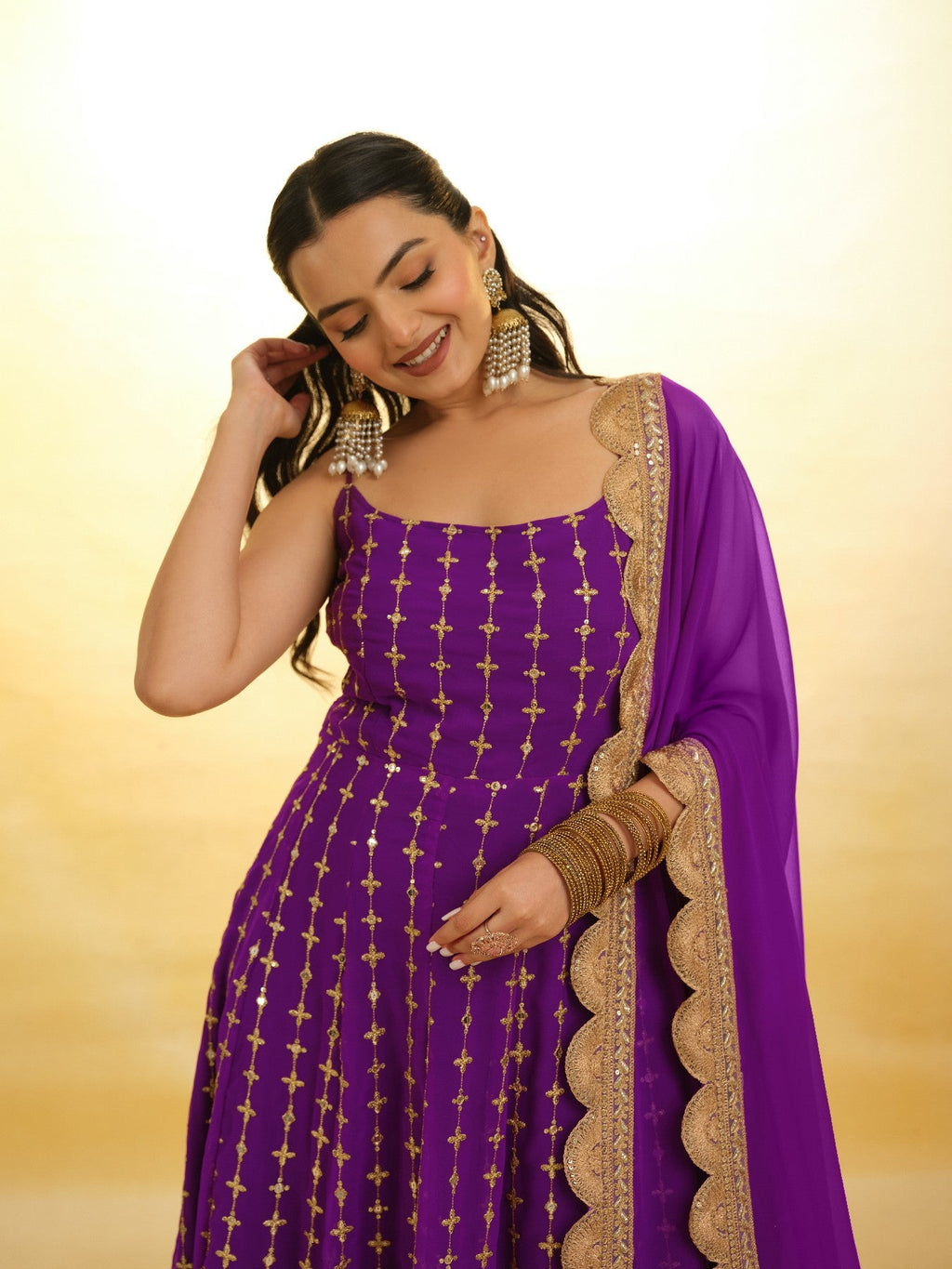 Elegant Wine Georgette Embroidered Anarkali Pant Suit - ETHNICDEAL