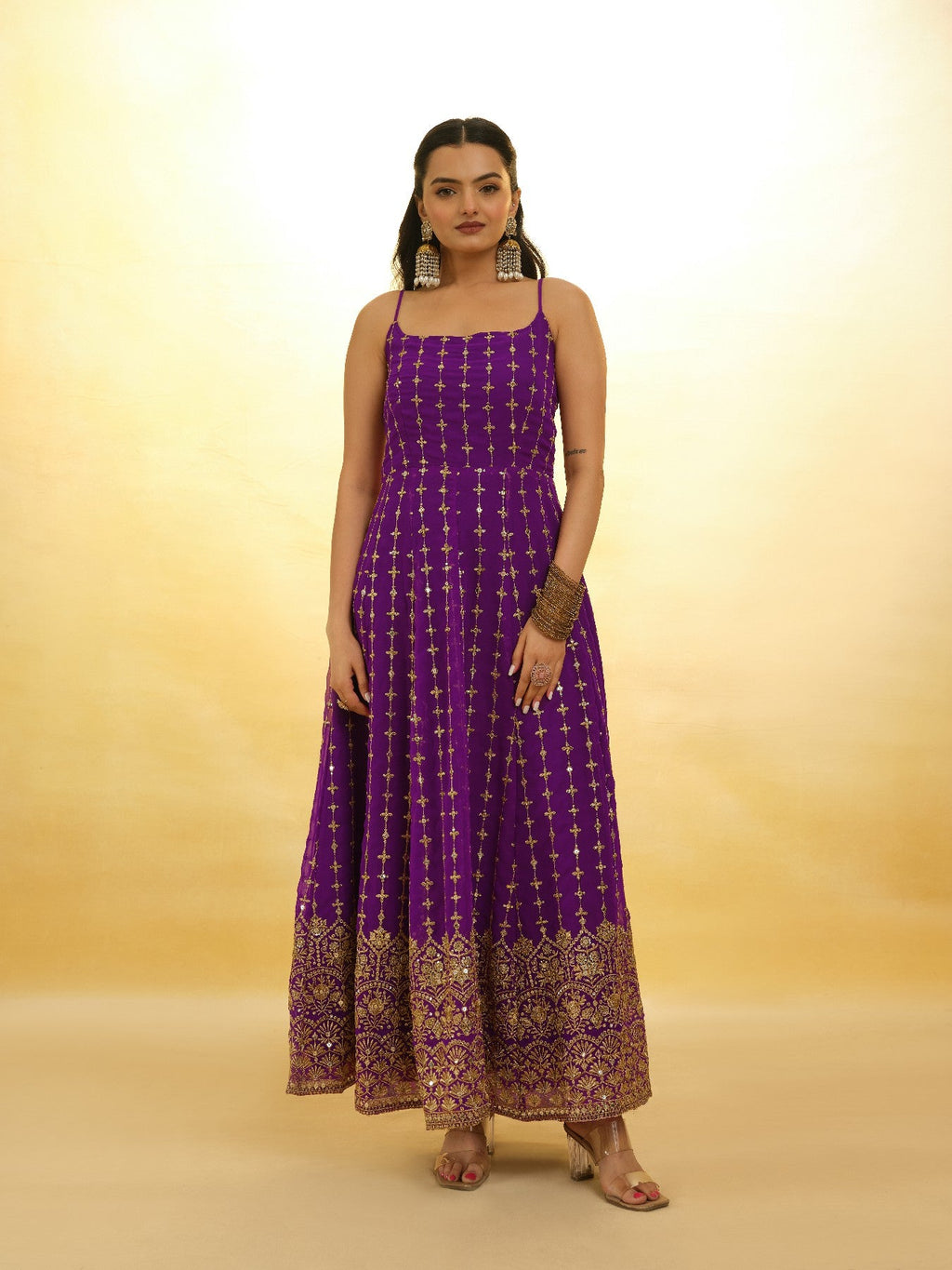 Elegant Wine Georgette Embroidered Anarkali Pant Suit - ETHNICDEAL