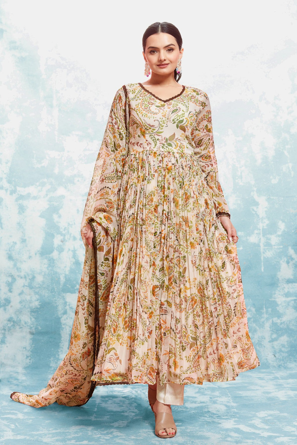 Stylish Chiffon Digital Printed Anarkali Pant Suit - ETHNICDEAL