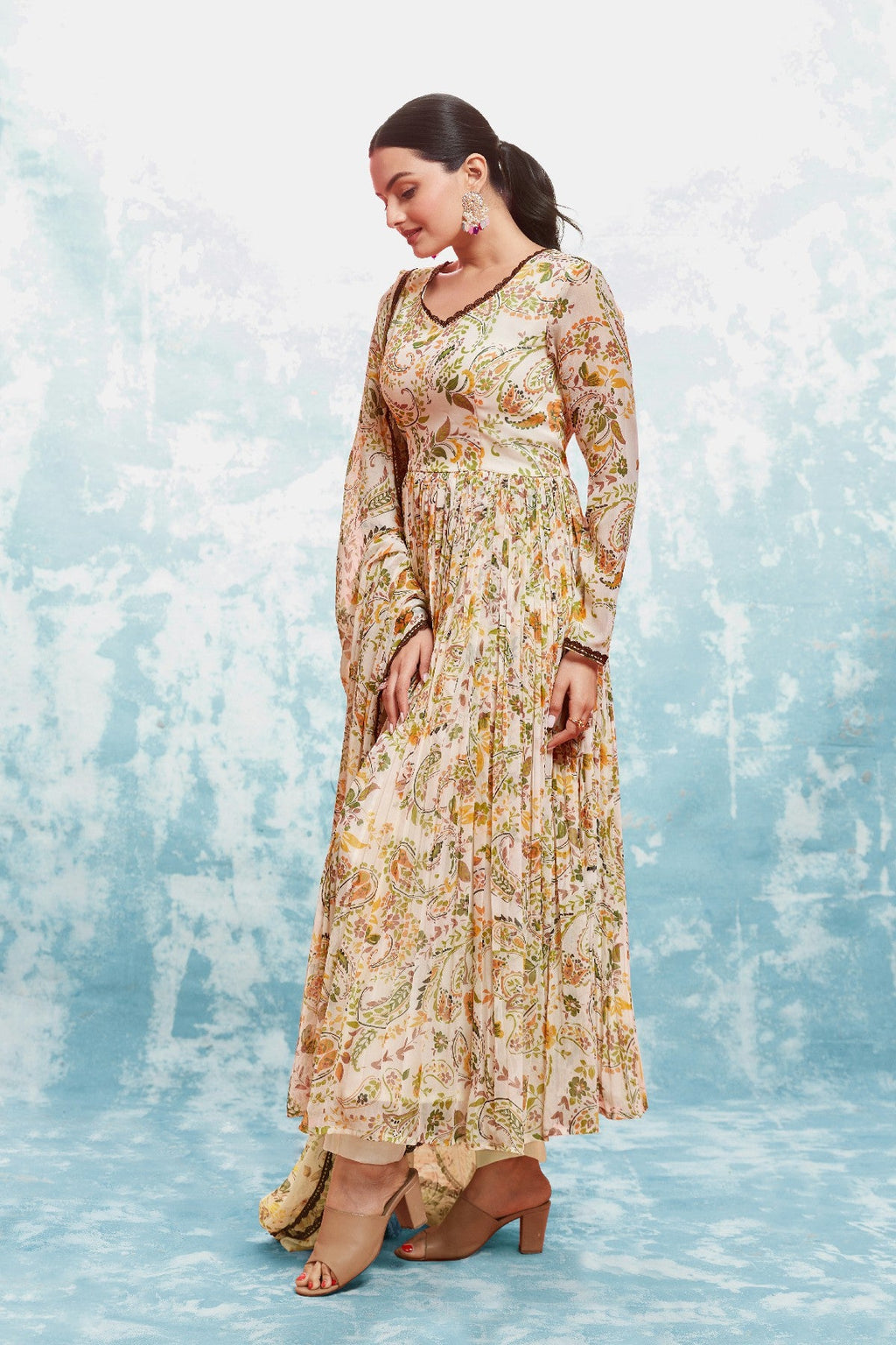 Stylish Chiffon Digital Printed Anarkali Pant Suit - ETHNICDEAL
