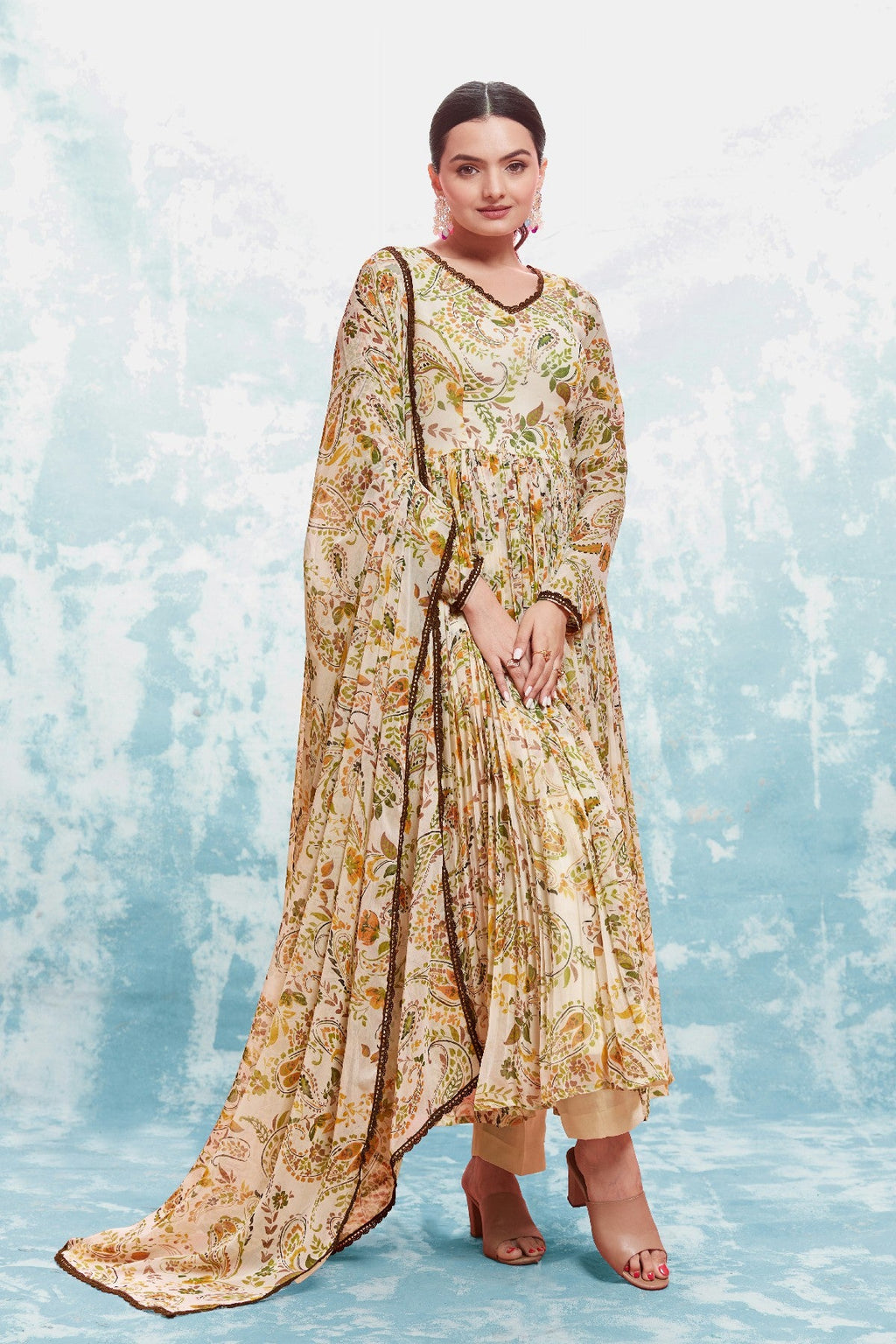Stylish Chiffon Digital Printed Anarkali Pant Suit - ETHNICDEAL